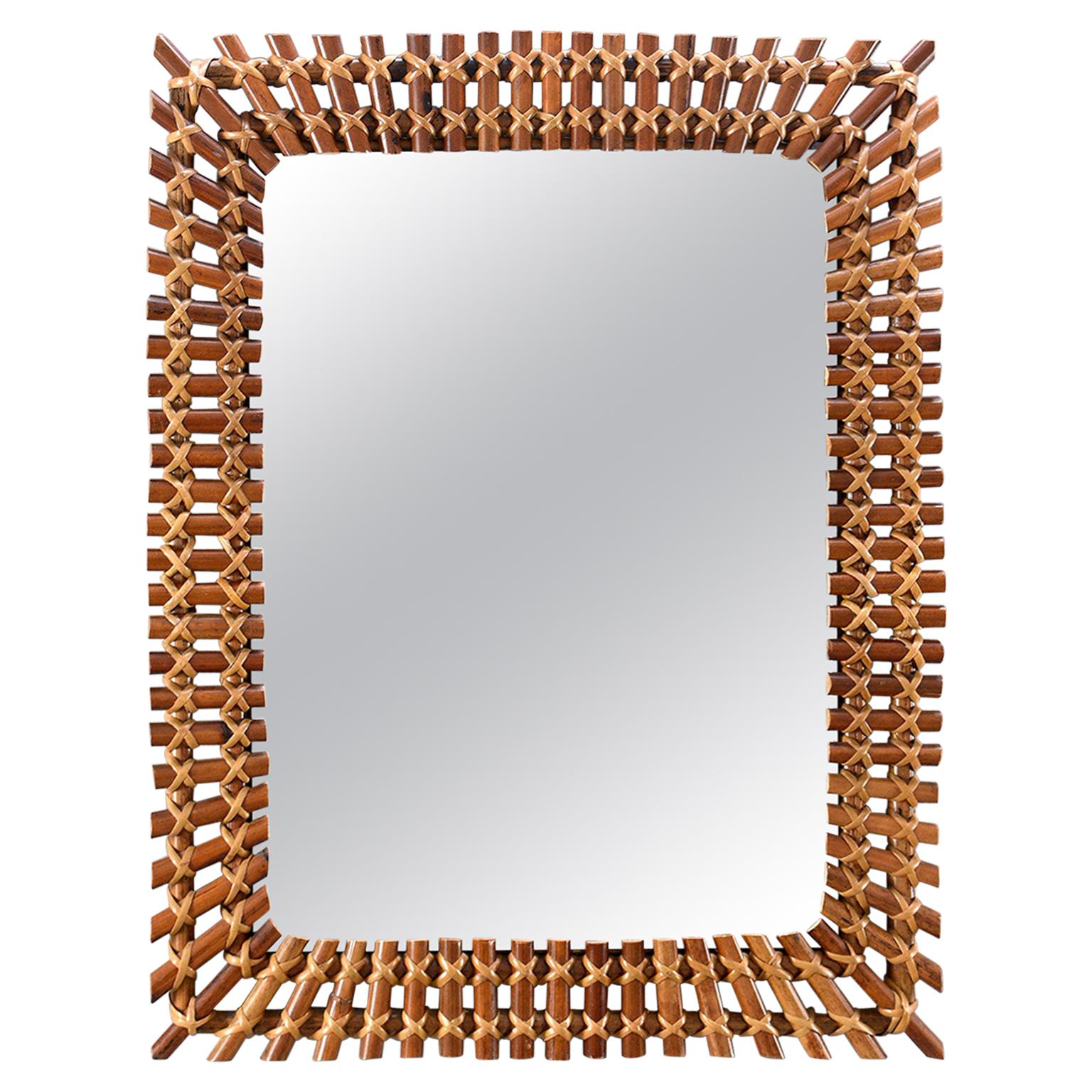 Midcentury Rectangular Bamboo Framed Mirror