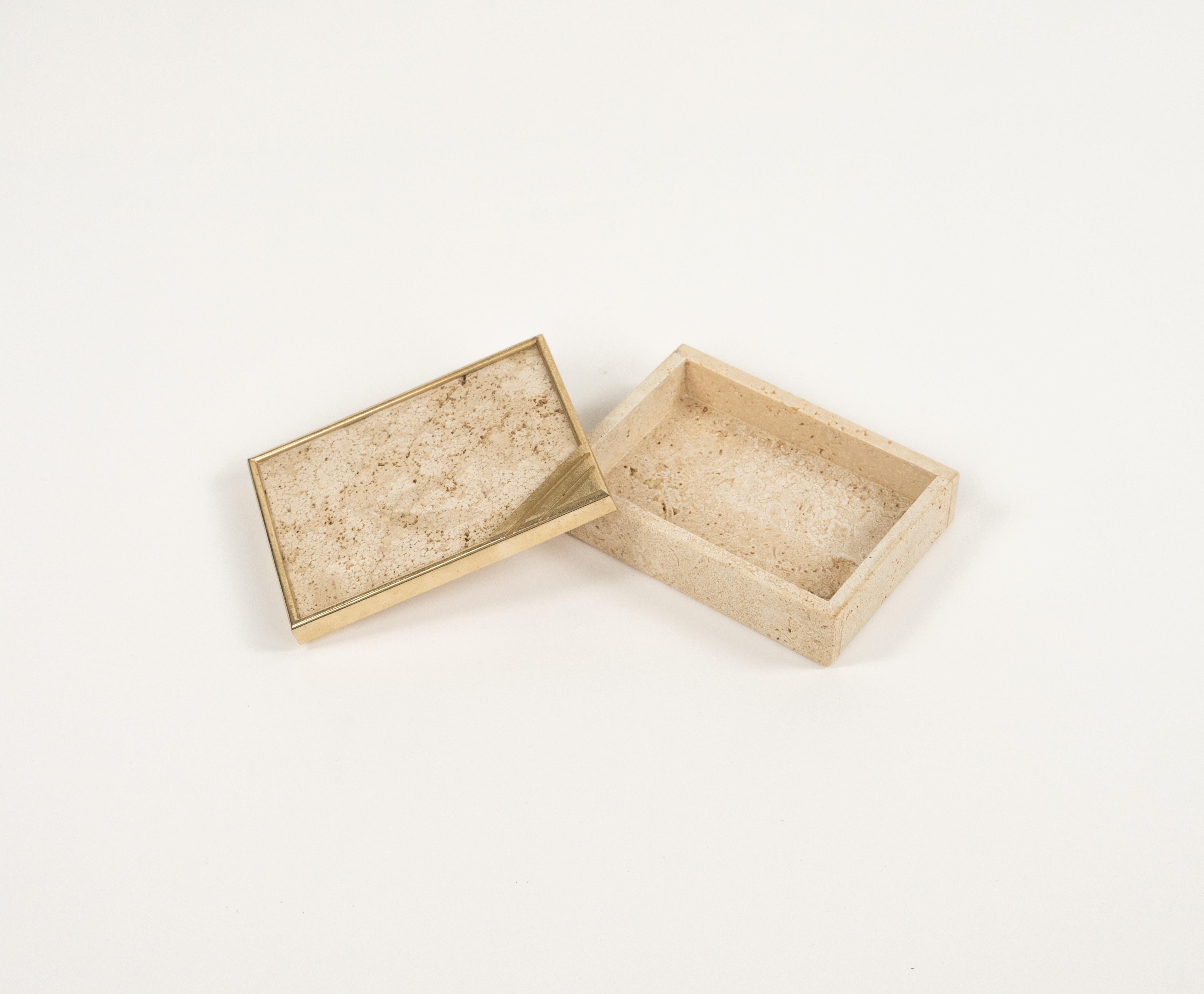 Midcentury Rectangular Box in Travertine and Brass Enzo Mari Style, Italy 1970s For Sale 4