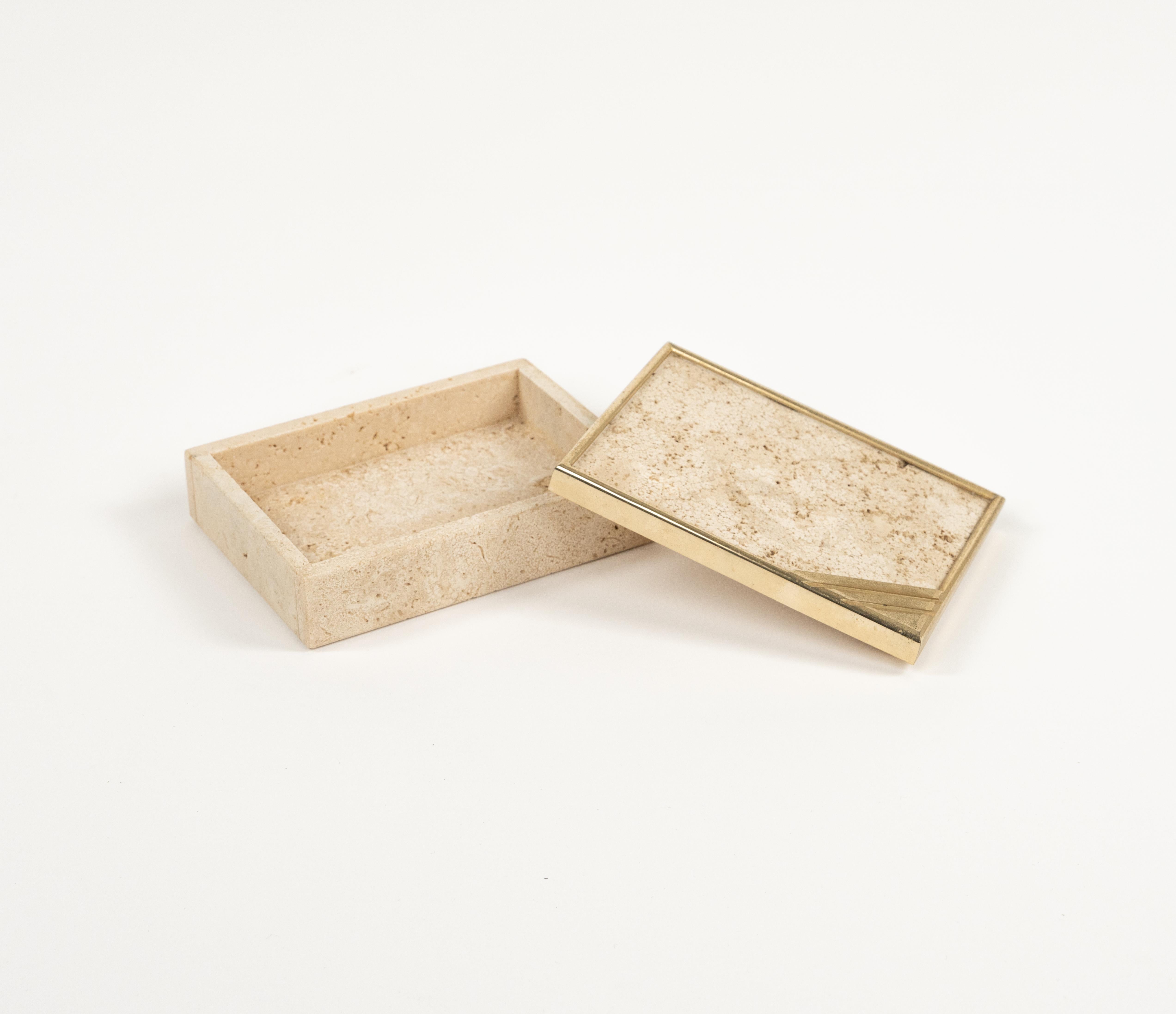 Midcentury Rectangular Box in Travertine and Brass Enzo Mari Style, Italy 1970s For Sale 5
