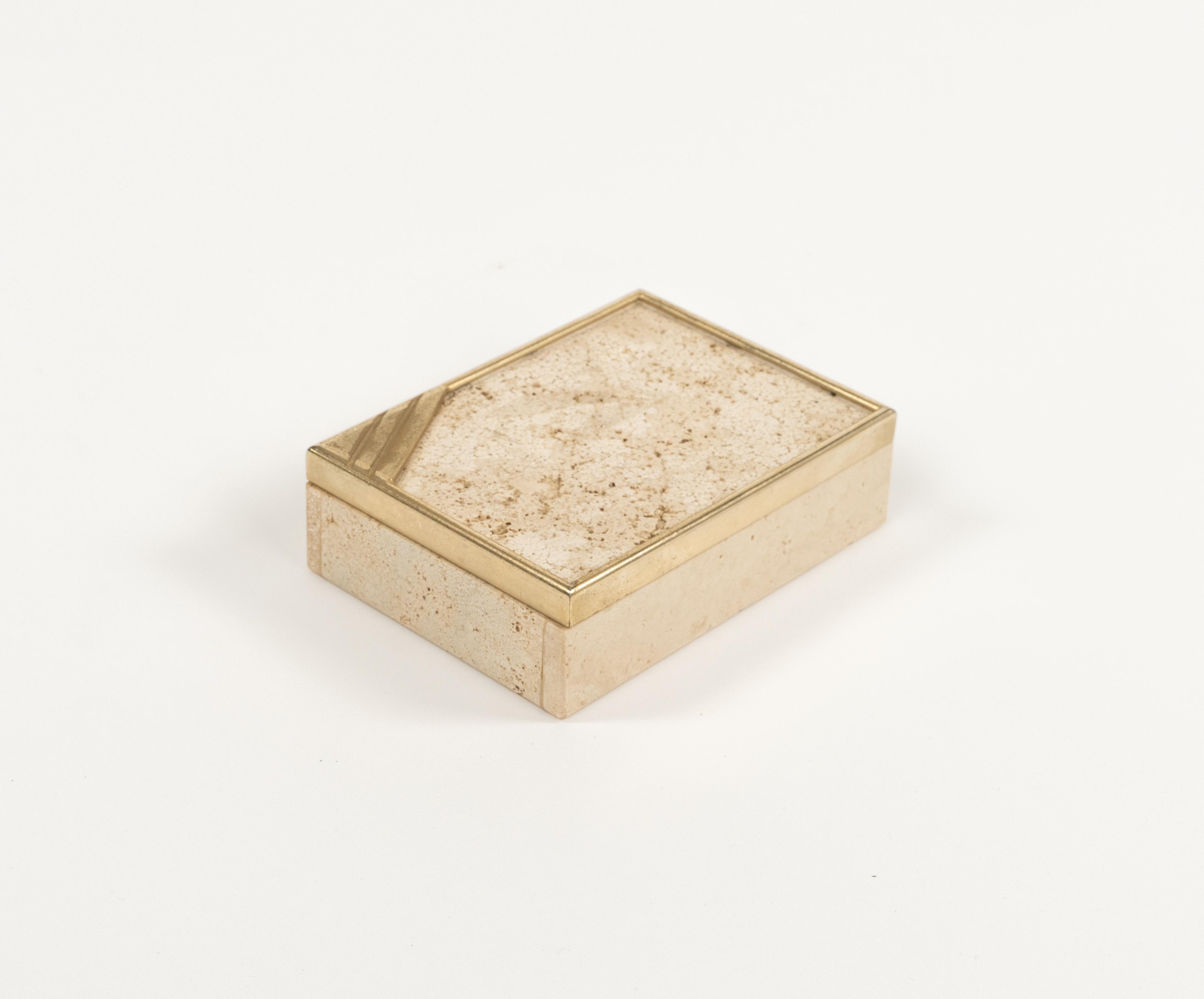 Midcentury Rectangular Box in Travertine and Brass Enzo Mari Style, Italy 1970s For Sale 6