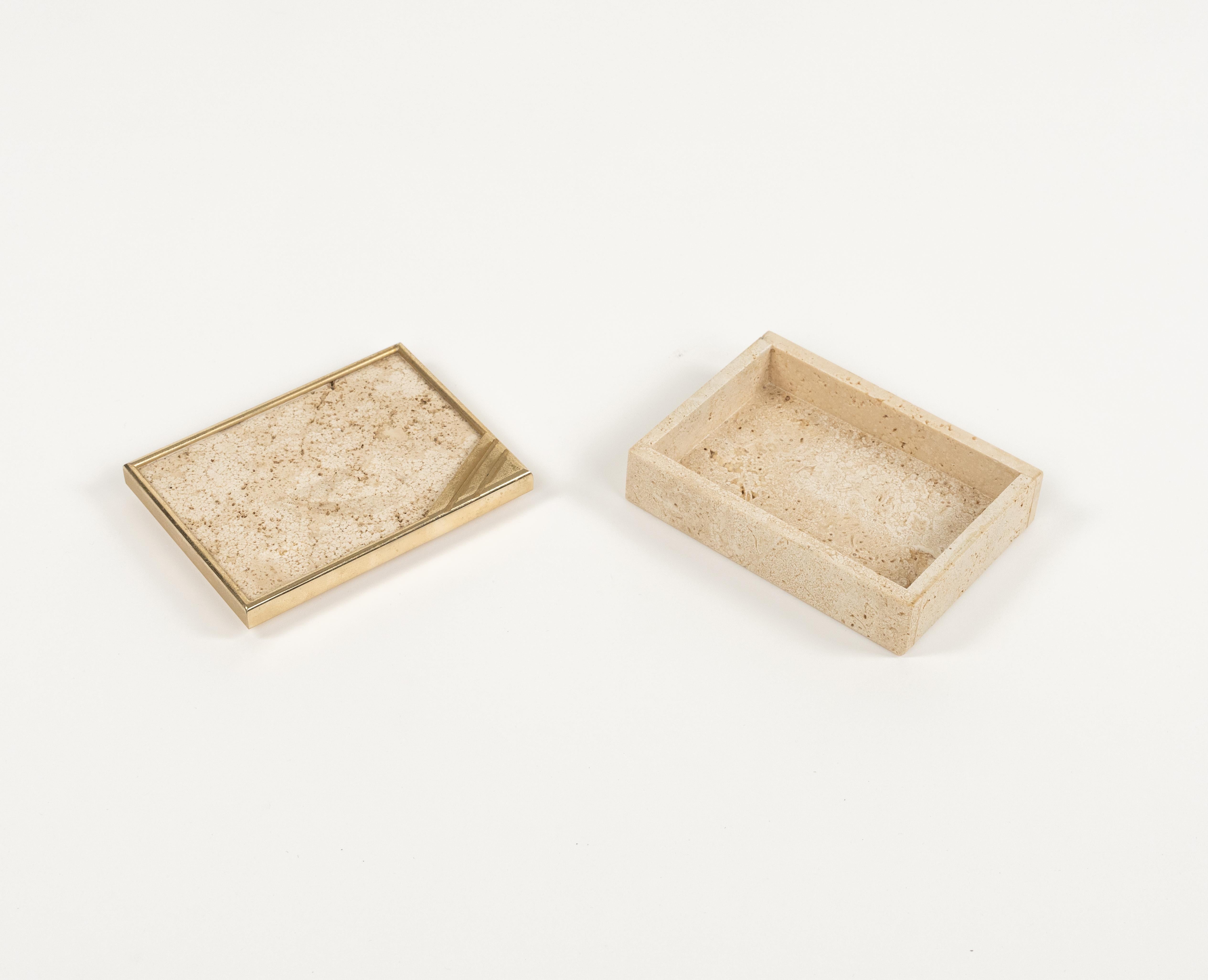 Midcentury Rectangular Box in Travertine and Brass Enzo Mari Style, Italy 1970s For Sale 7
