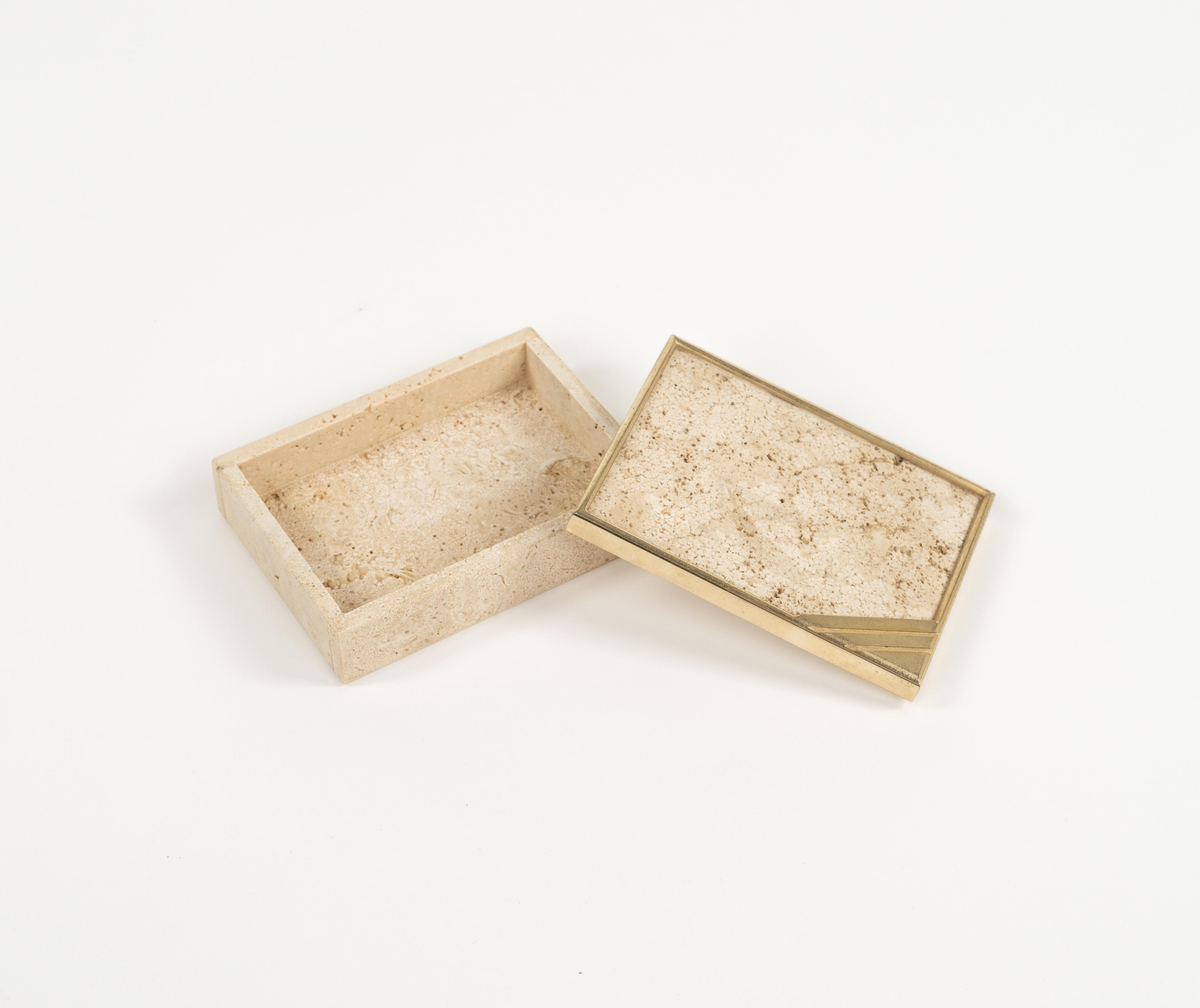Midcentury Rectangular Box in Travertine and Brass Enzo Mari Style, Italy 1970s For Sale 1