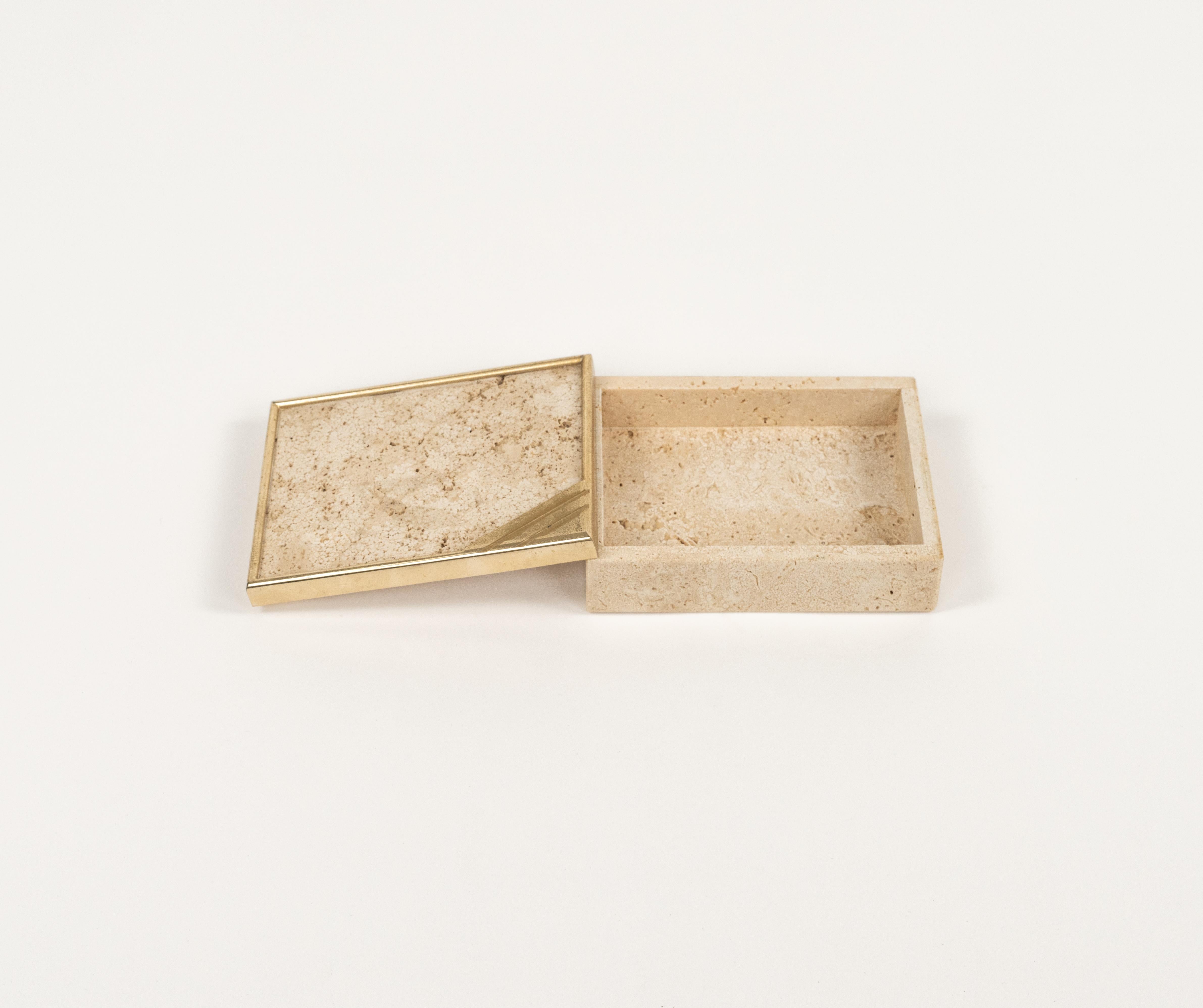 Midcentury Rectangular Box in Travertine and Brass Enzo Mari Style, Italy 1970s For Sale 2