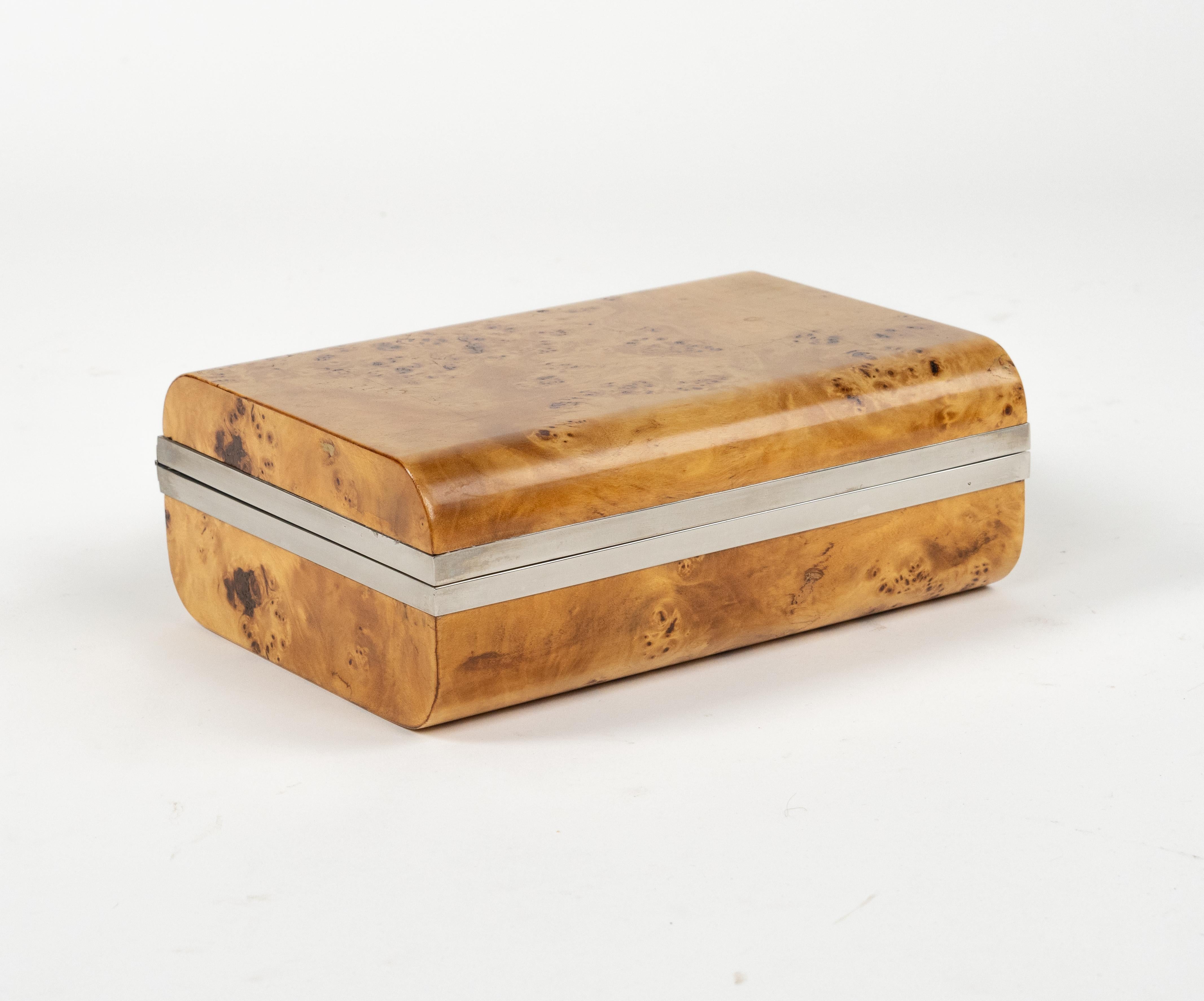 Rechteckige Schachtel aus Holz und Chrom im Willy Rizzo-Stil aus der Mitte des Jahrhunderts, Italien 1970er Jahre im Angebot 6