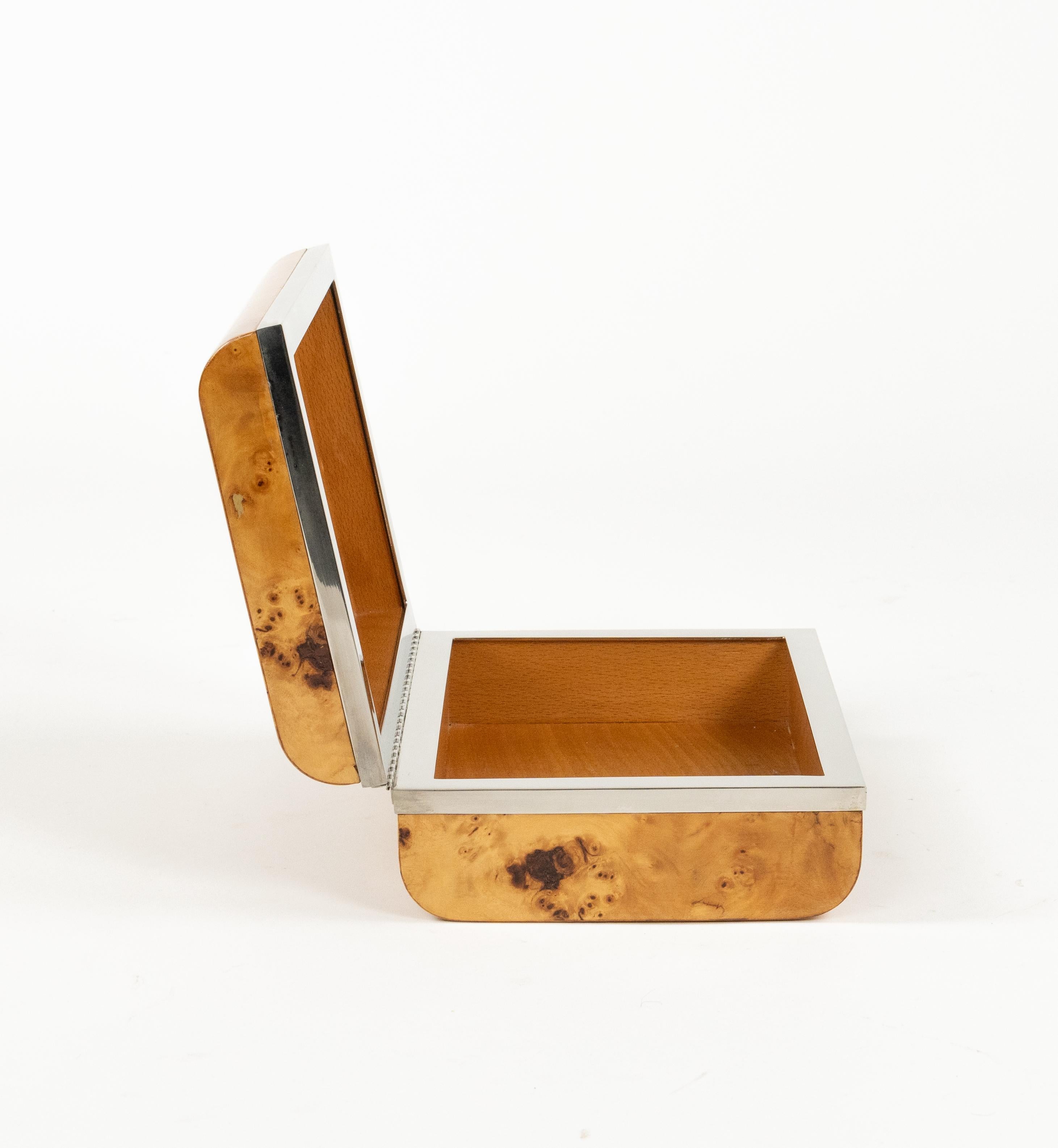 Rechteckige Schachtel aus Holz und Chrom im Willy Rizzo-Stil aus der Mitte des Jahrhunderts, Italien 1970er Jahre im Angebot 8