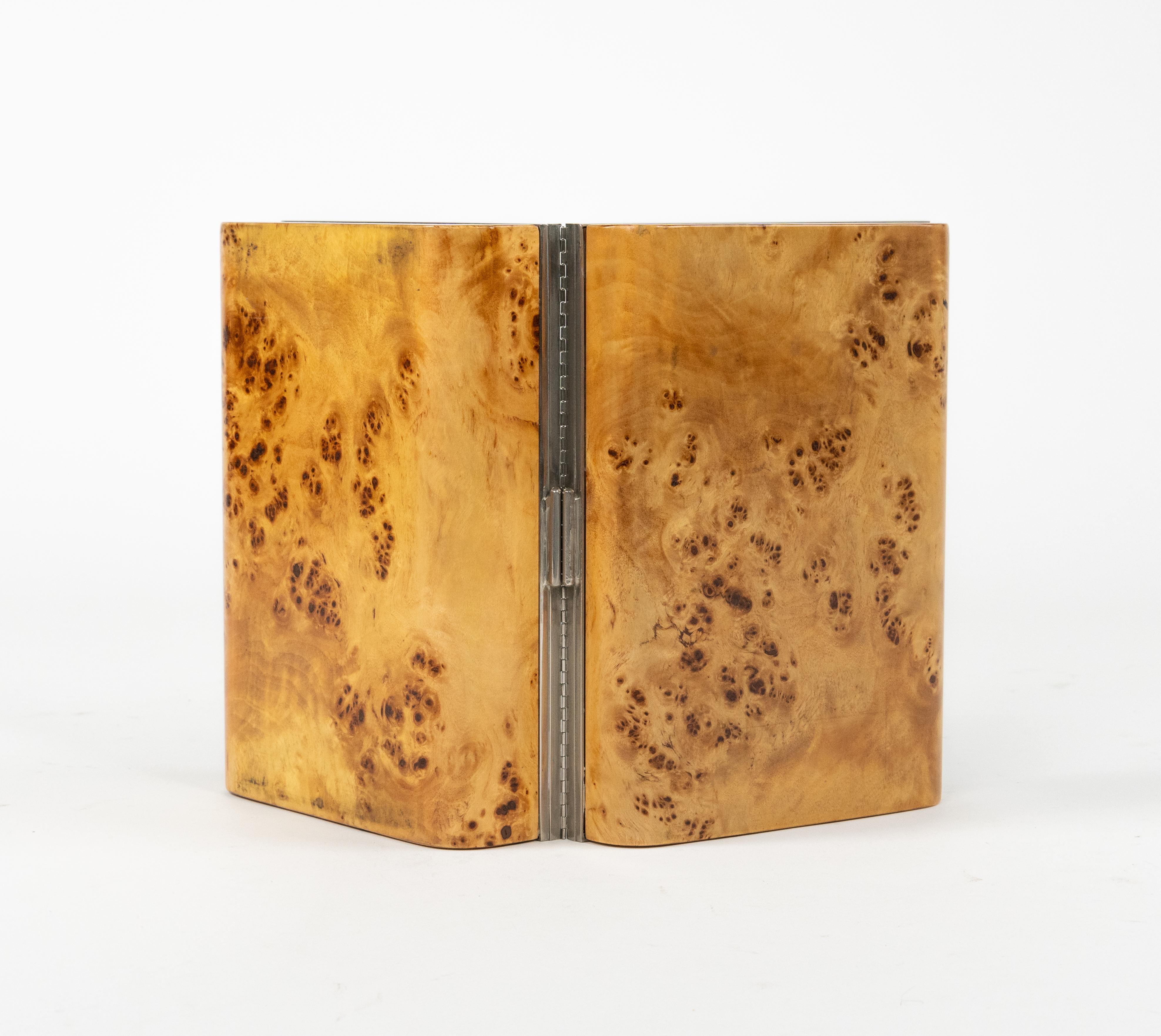 Rechteckige Schachtel aus Holz und Chrom im Willy Rizzo-Stil aus der Mitte des Jahrhunderts, Italien 1970er Jahre im Angebot 10