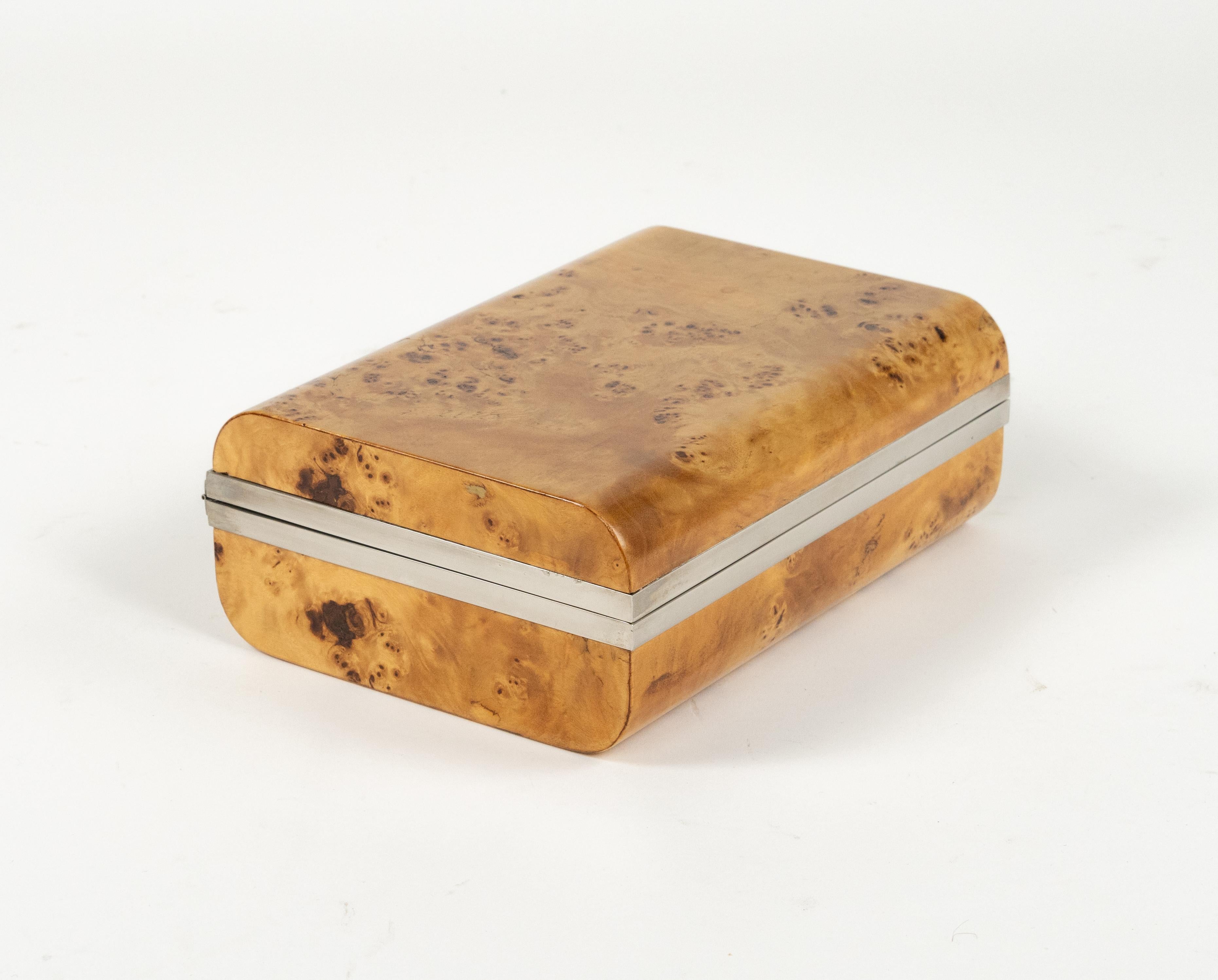 Rechteckige Schachtel aus Holz und Chrom im Willy Rizzo-Stil aus der Mitte des Jahrhunderts, Italien 1970er Jahre im Angebot 11