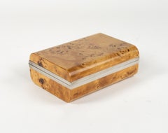 Midcentury Rectangular Box in Wood and Chrome Willy Rizzo Style, Italy 1970s