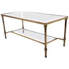 Midcentury Rectangular Brass Coffee Table with Mirrored Edges, Italy, 1950s