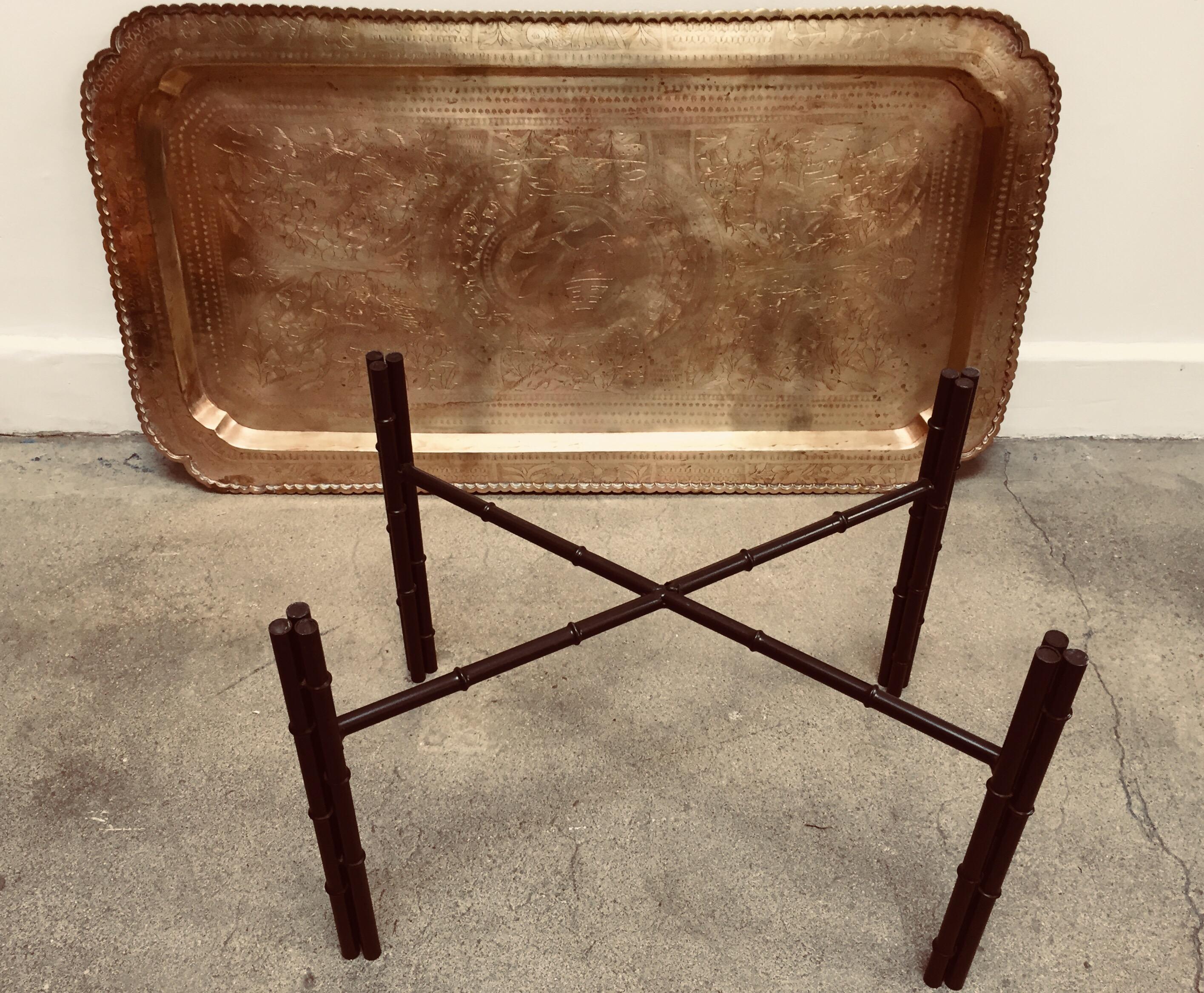 1960s Boho Chic Rectangular Brass Tray Coffee Table For Sale 2
