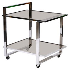 Midcentury Rectangular Chromed Steel and Smoked Glass Italian Bar Cart, 1970s