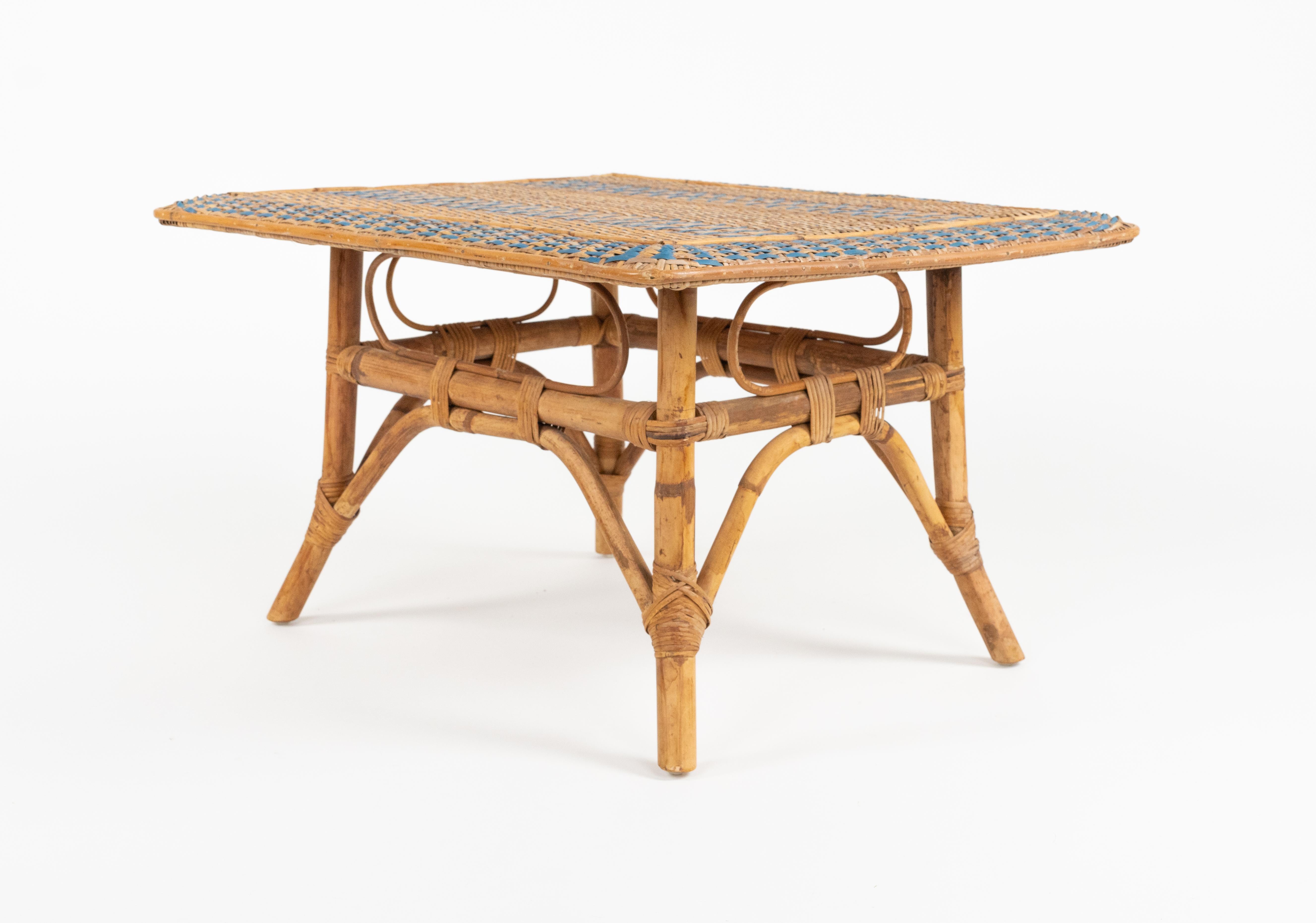 Midcentury Rectangular Coffee Table in Bamboo and Rattan, Italy 1960s 4