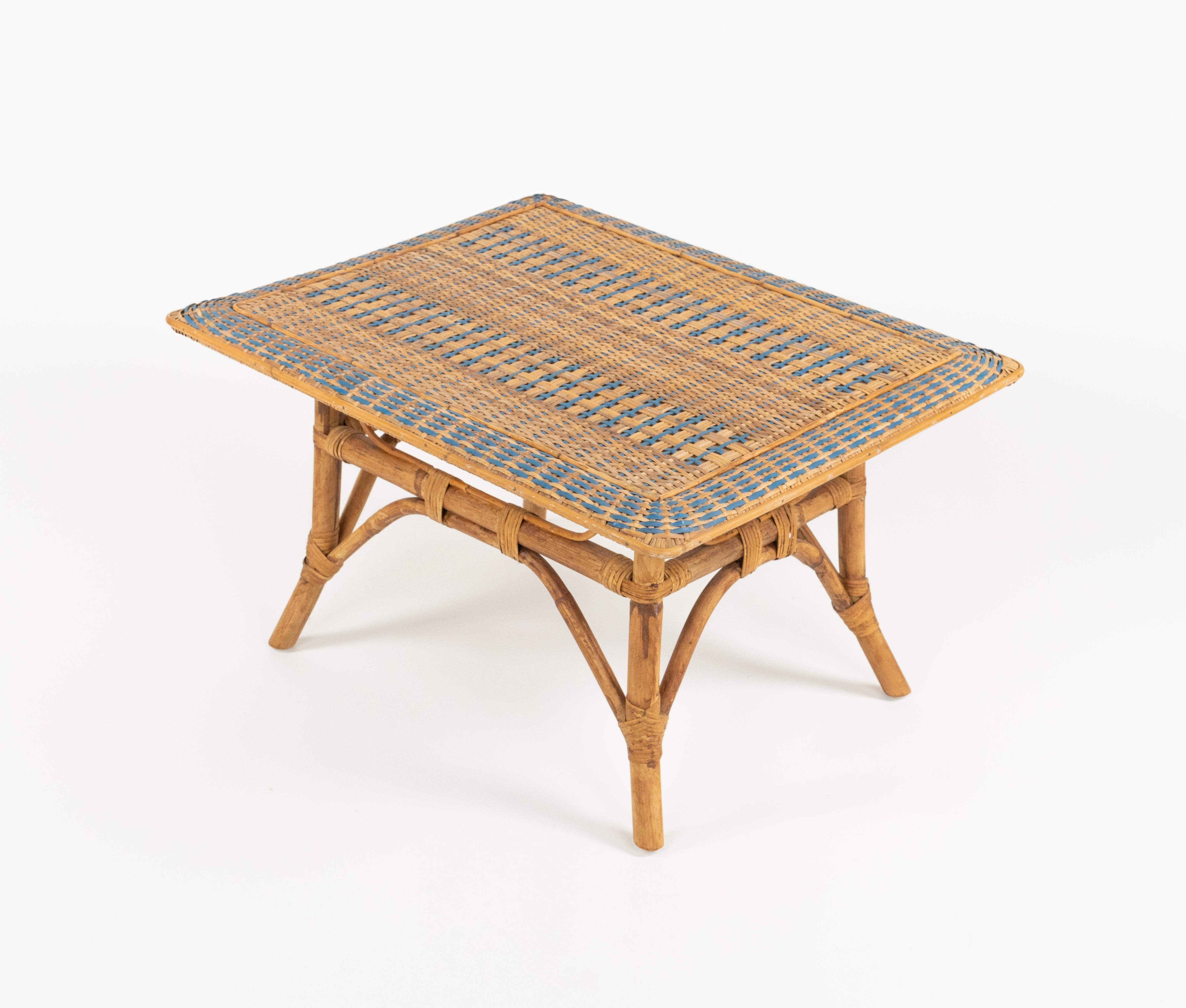 Midcentury Rectangular Coffee Table in Bamboo and Rattan, Italy 1960s 5
