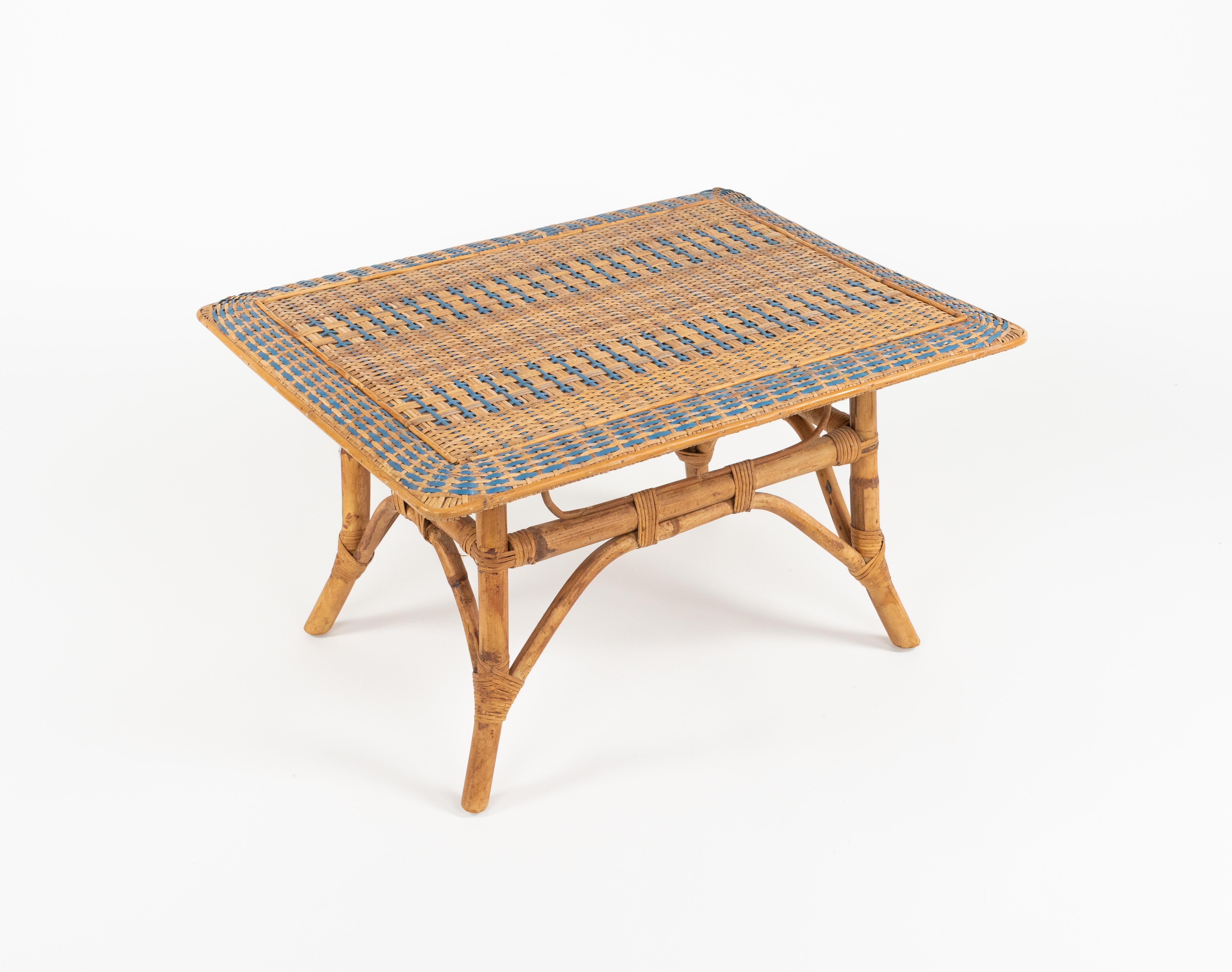 Midcentury Rectangular Coffee Table in Bamboo and Rattan, Italy 1960s 7