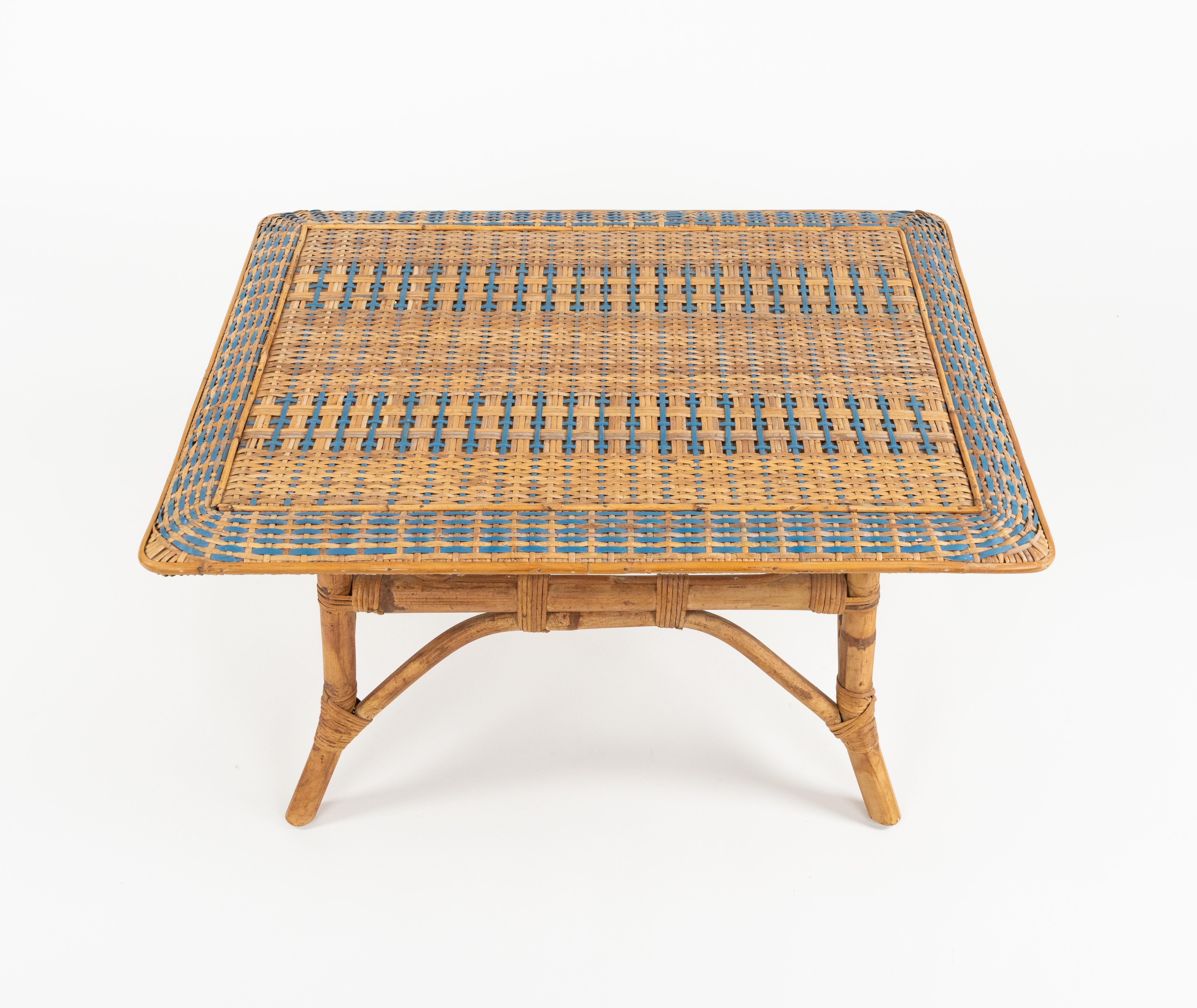 Midcentury Rectangular Coffee Table in Bamboo and Rattan, Italy 1960s 8