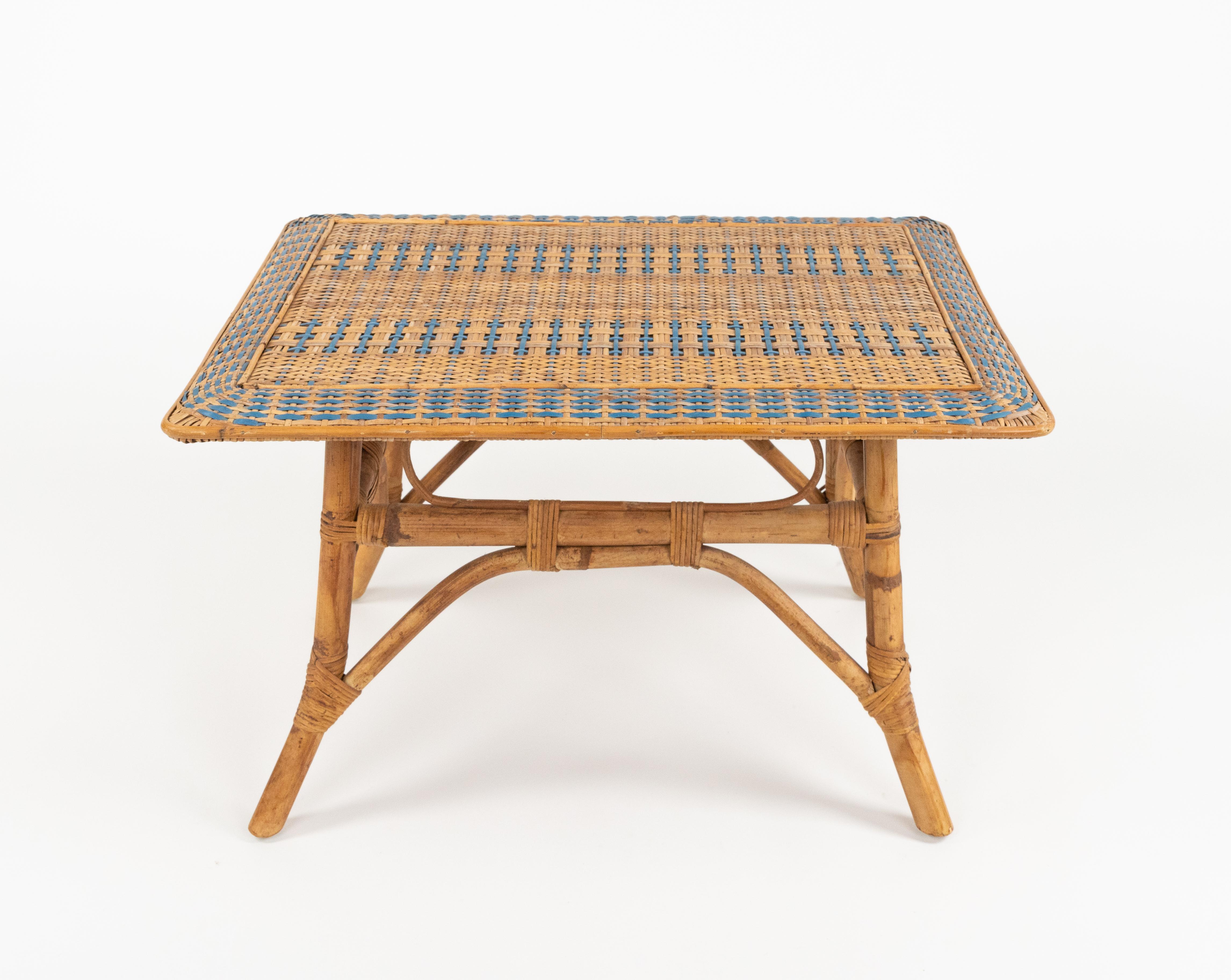 Mid-Century Modern Midcentury Rectangular Coffee Table in Bamboo and Rattan, Italy 1960s