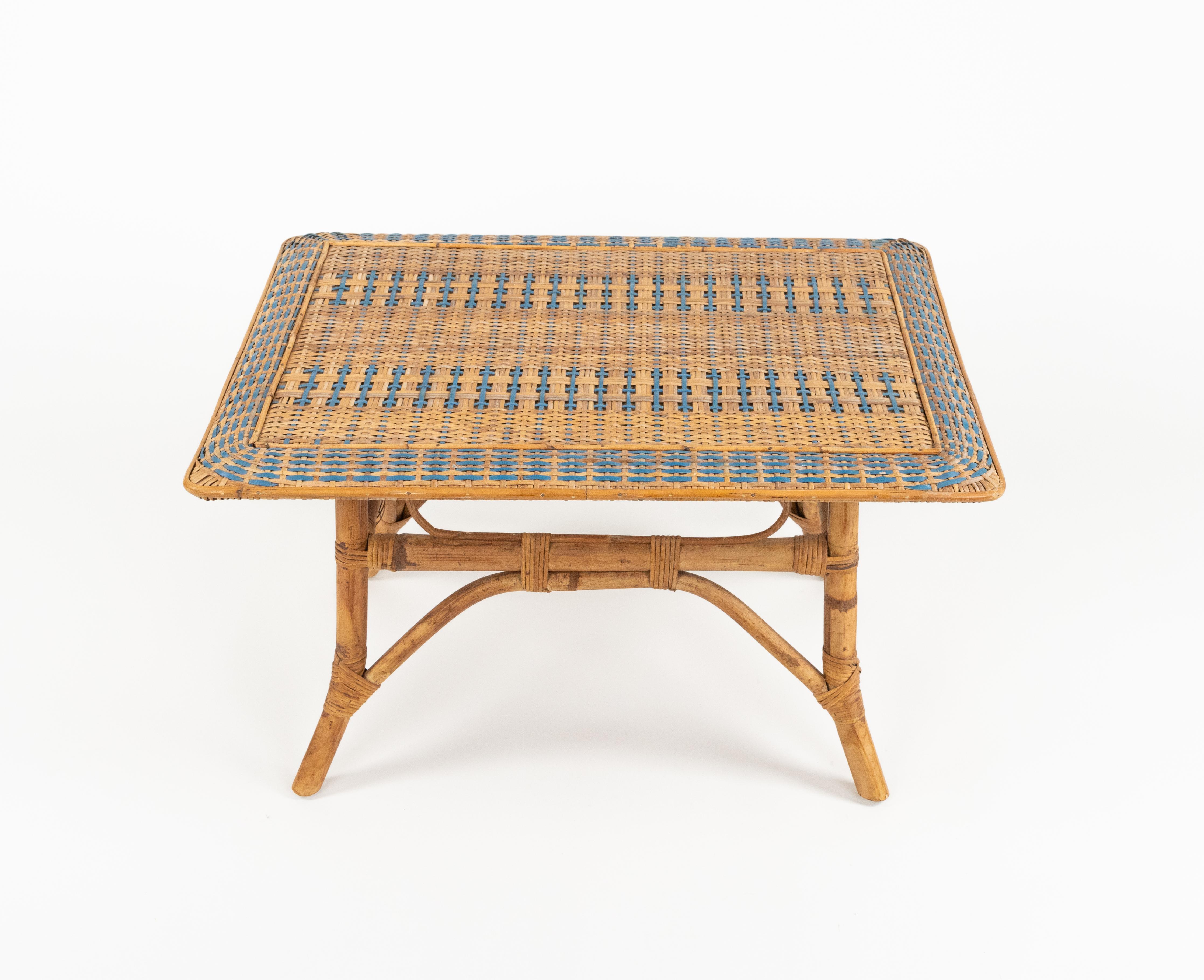 Italian Midcentury Rectangular Coffee Table in Bamboo and Rattan, Italy 1960s