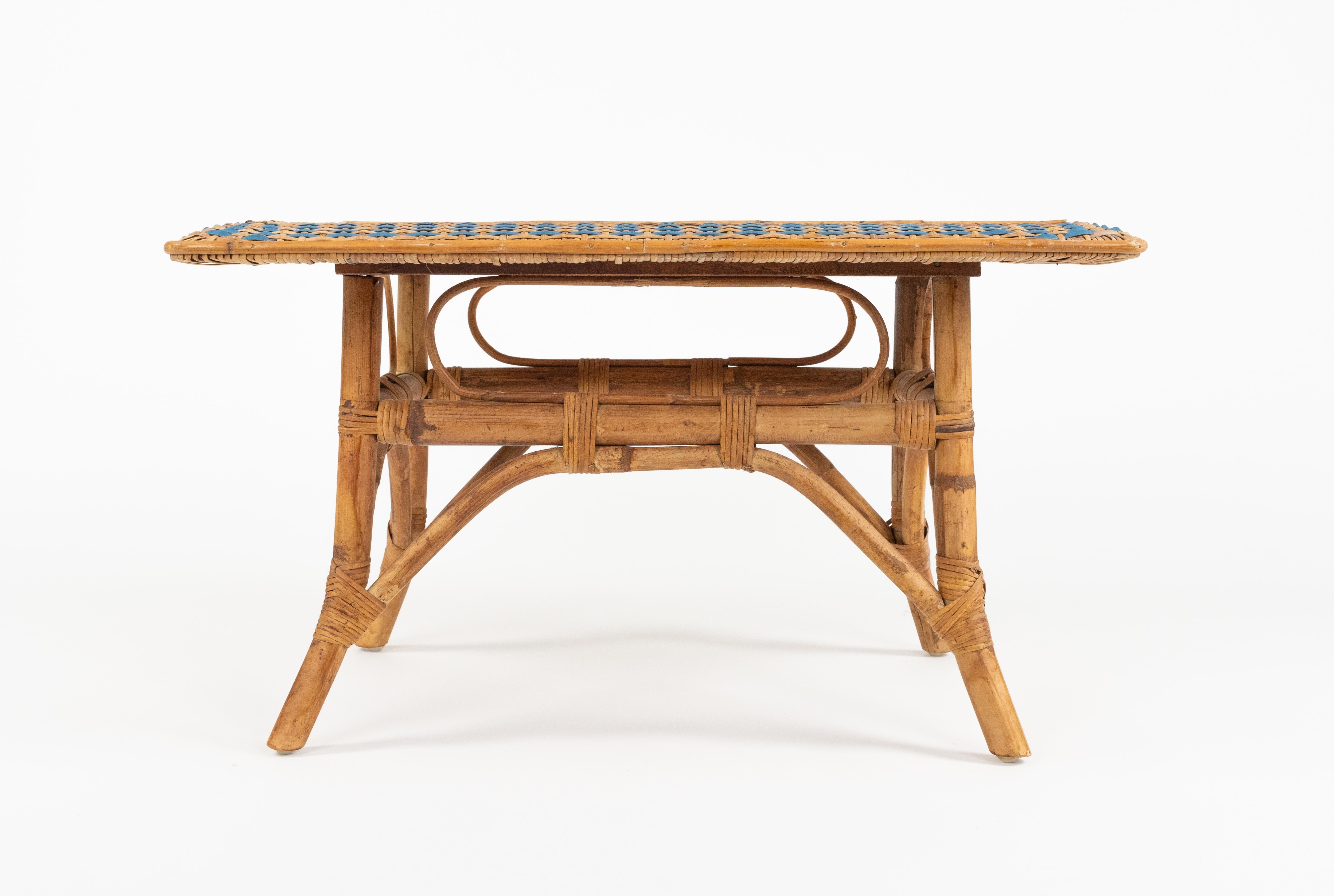 Midcentury Rectangular Coffee Table in Bamboo and Rattan, Italy 1960s In Good Condition In Rome, IT