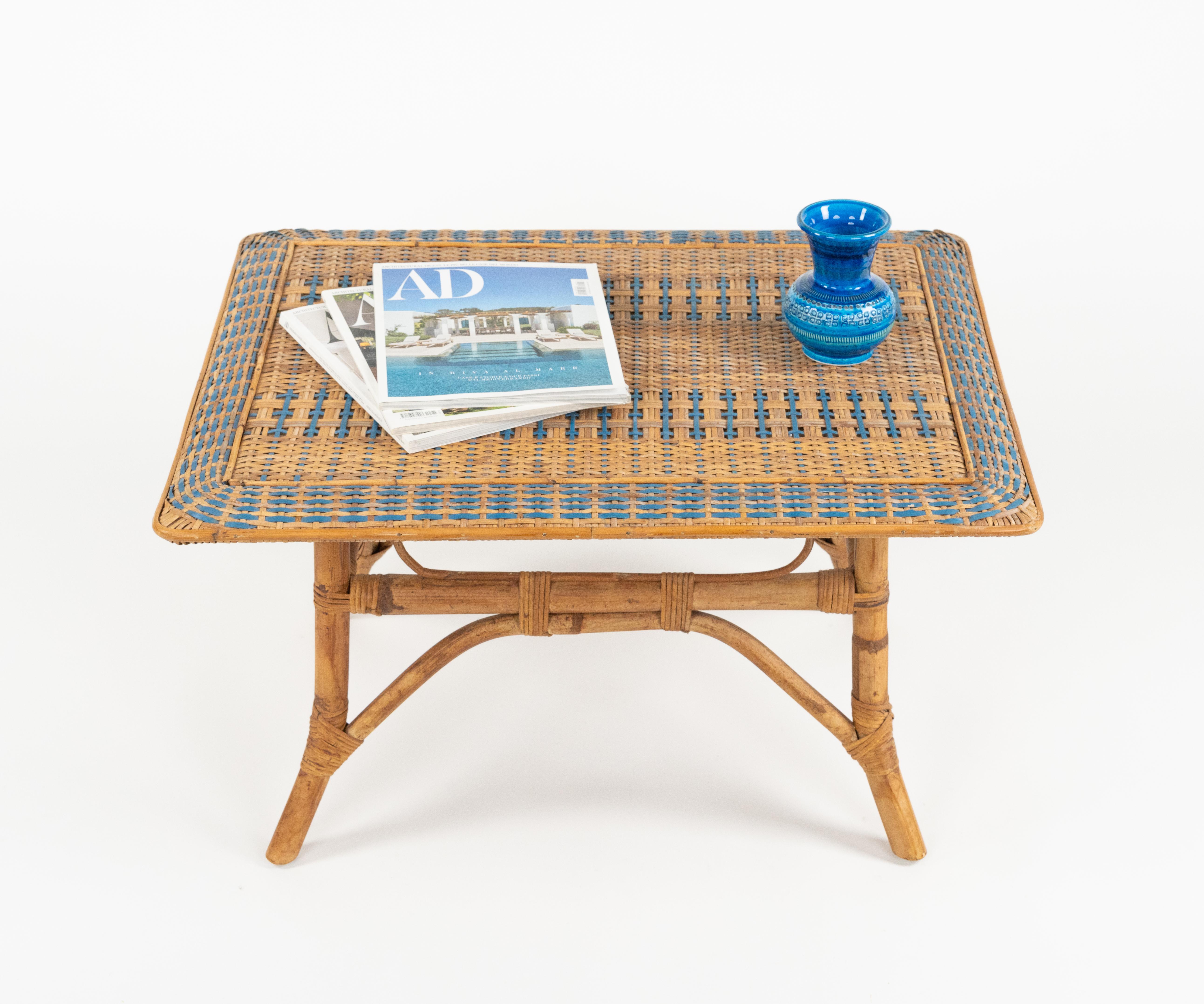Mid-20th Century Midcentury Rectangular Coffee Table in Bamboo and Rattan, Italy 1960s