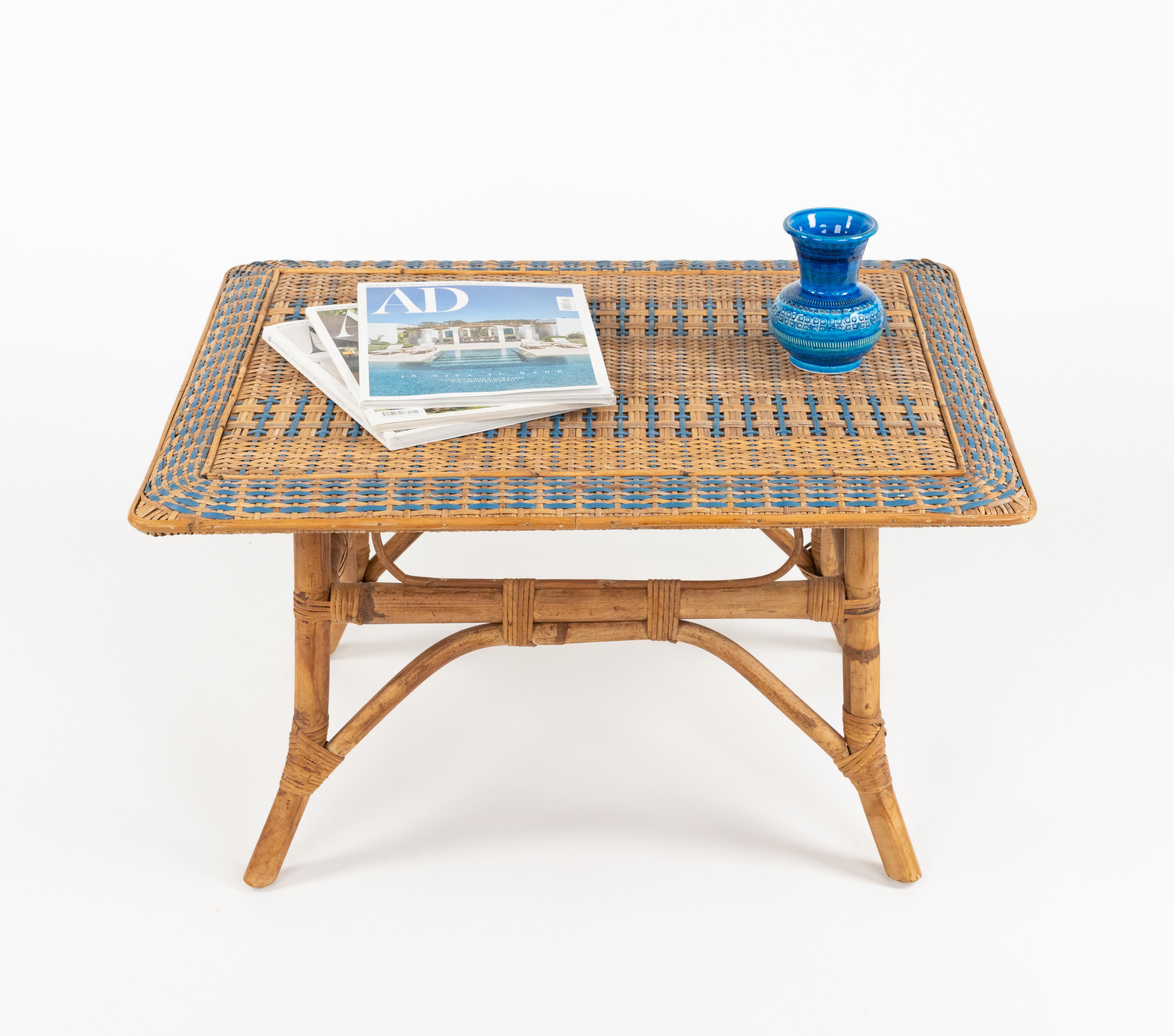 Midcentury Rectangular Coffee Table in Bamboo and Rattan, Italy 1960s 2