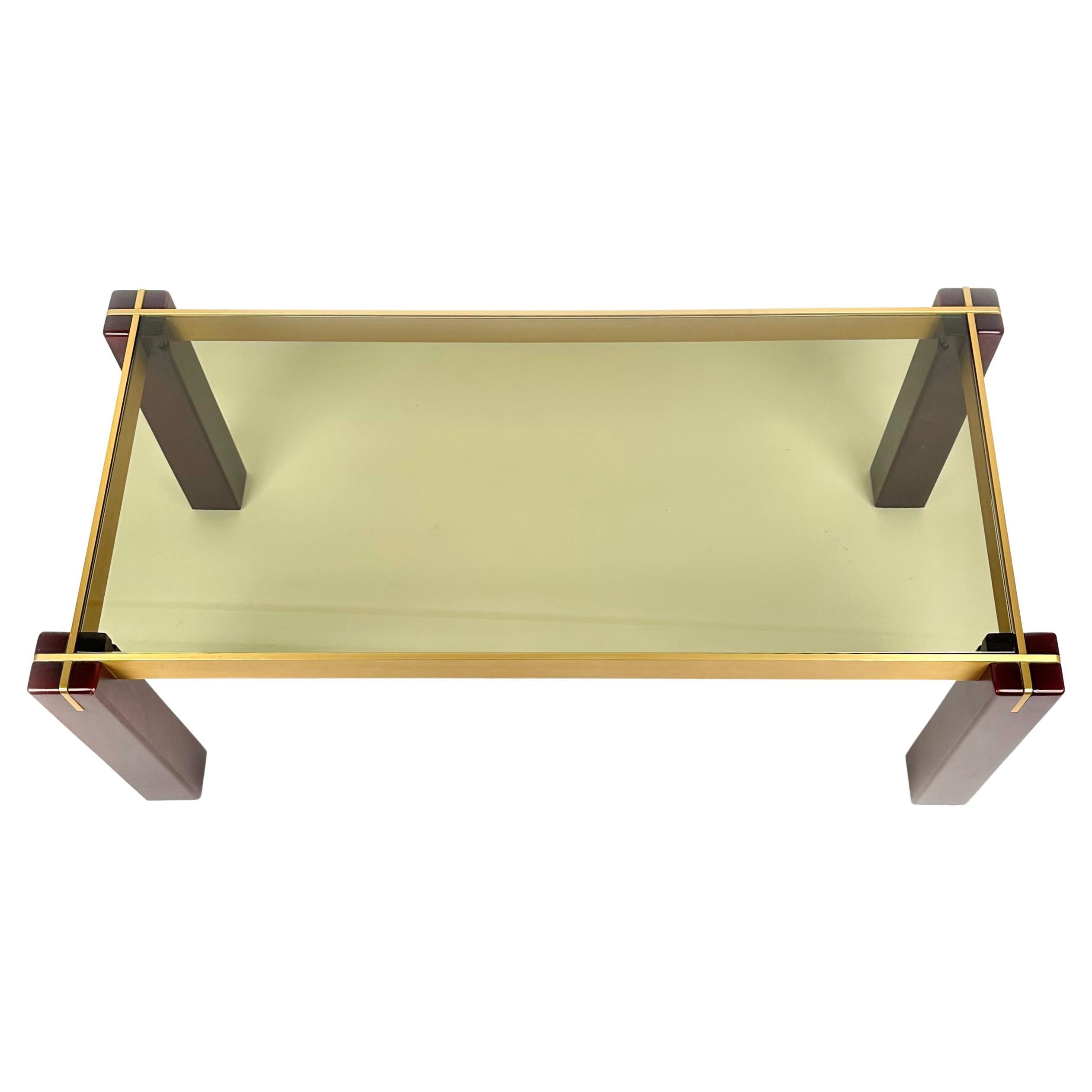 Mid-Century Modern Mid-Century Rectangular Coffee Table in Wood, Brass and Smoked Glass Italy 1960s For Sale