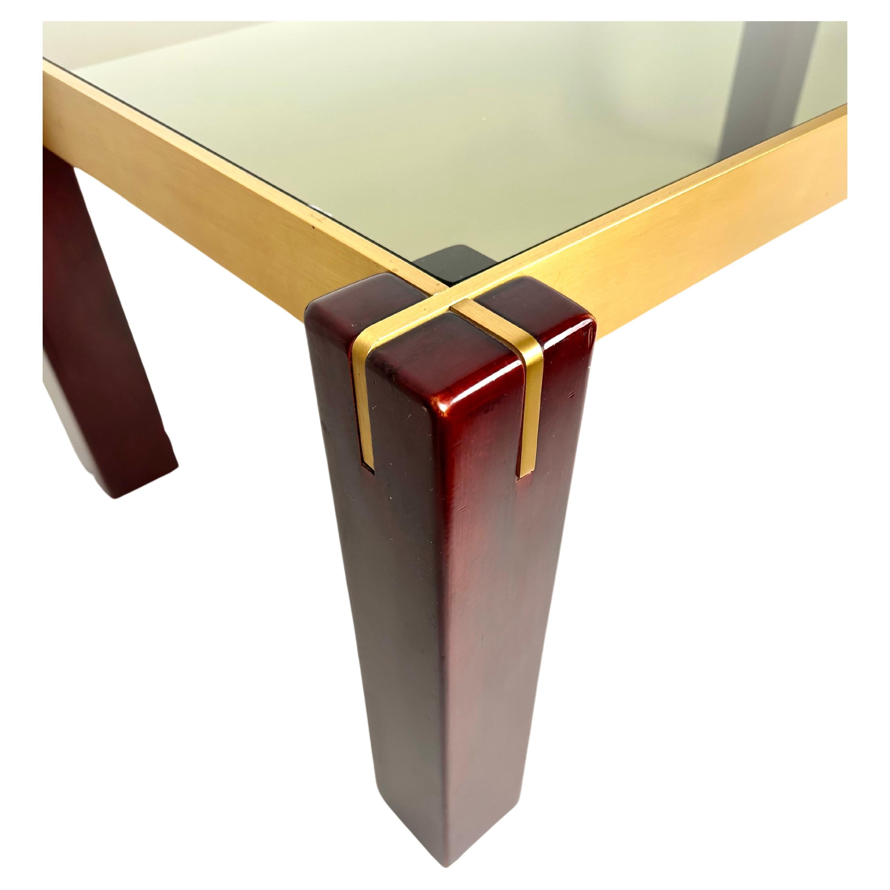 Mid-20th Century Mid-Century Rectangular Coffee Table in Wood, Brass and Smoked Glass Italy 1960s For Sale