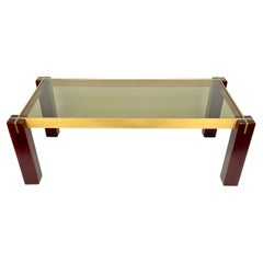 Mid-Century Rectangular Coffee Table in Wood, Brass and Smoked Glass Italy 1960s