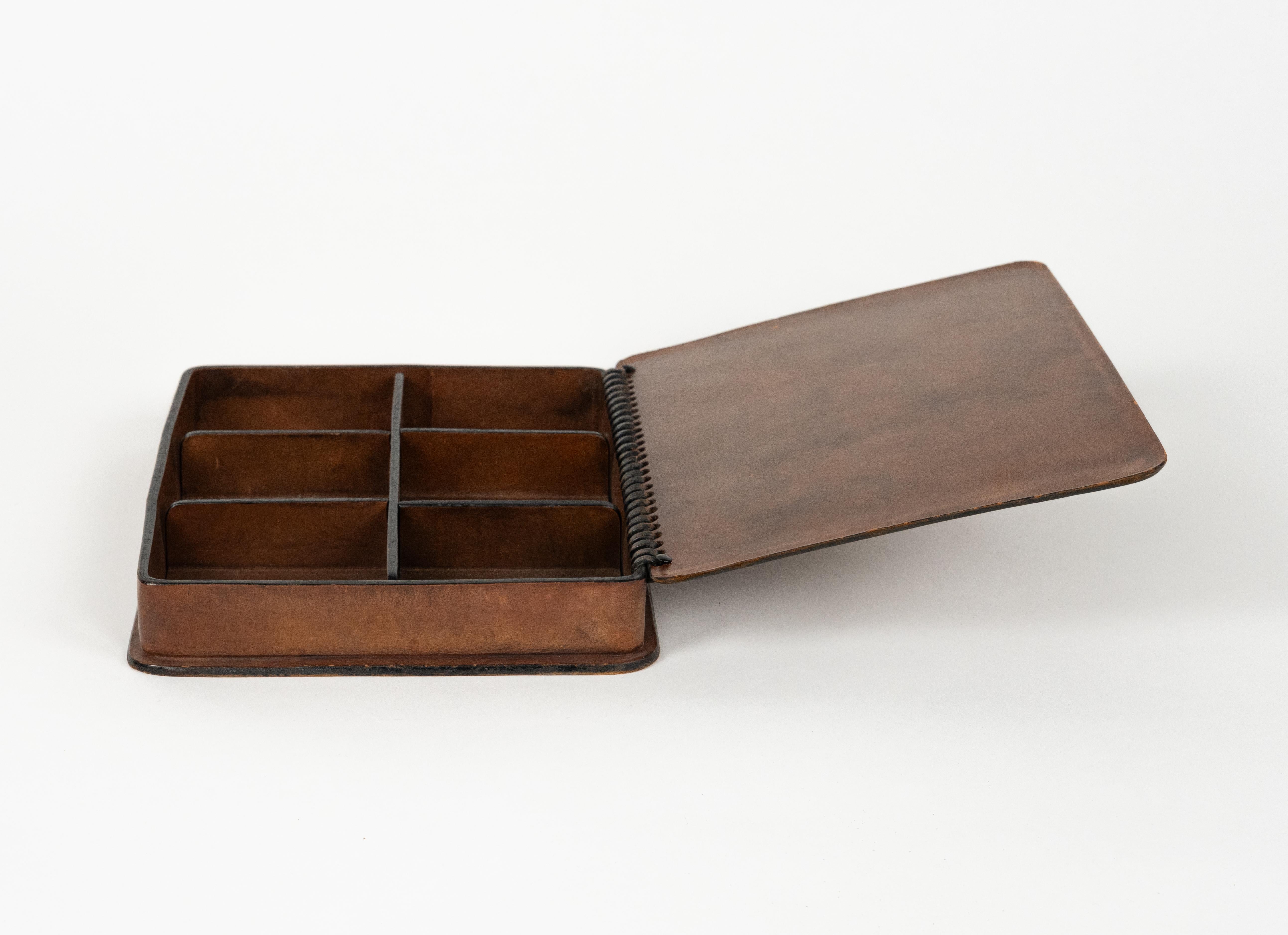 Metal Midcentury Rectangular Decorative Box in Leather with Coins by LAR, Italy 1960s For Sale