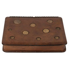 Caja decorativa rectangular de mediados de siglo en cuero con monedas by LAR, Italia Años 60