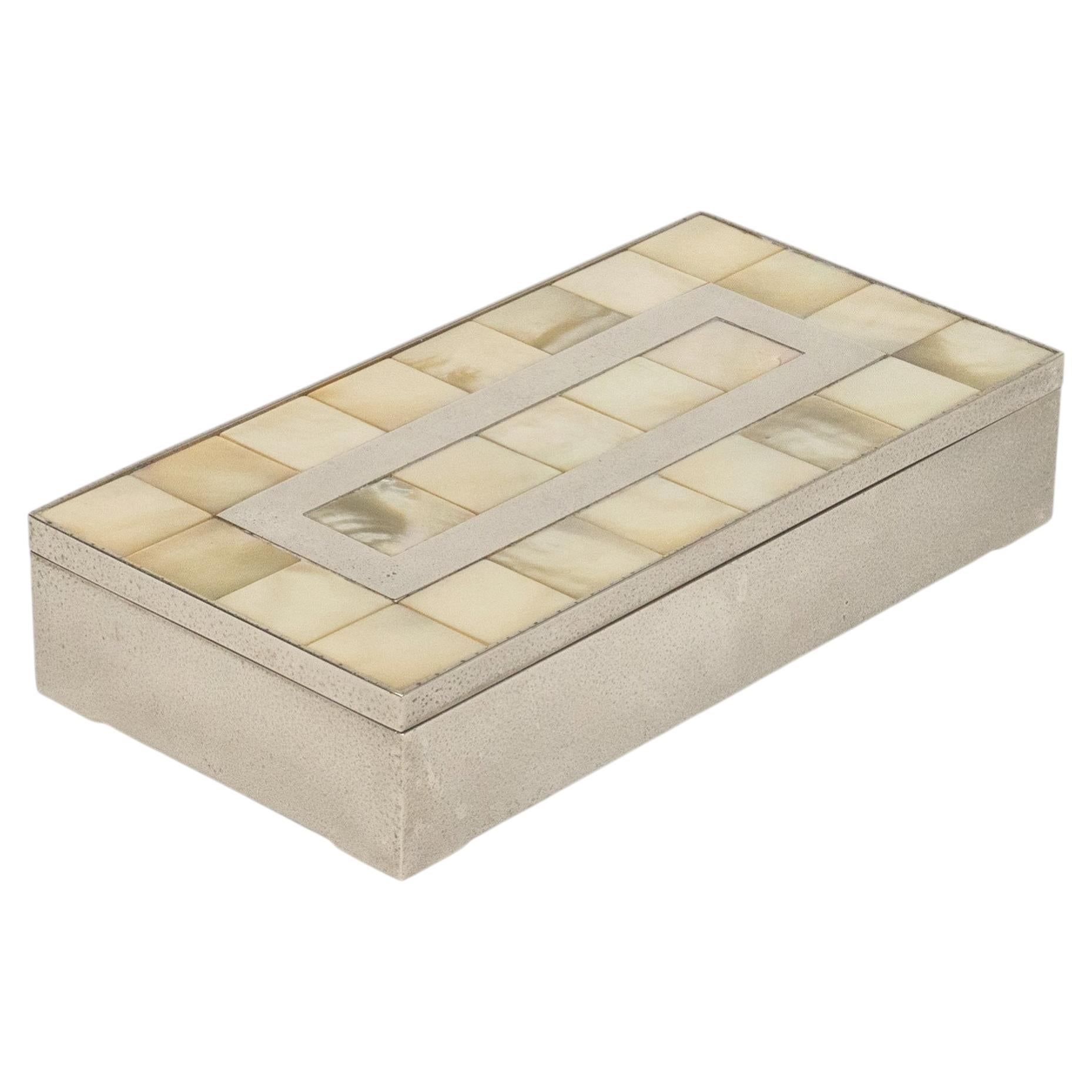 Midcentury Rectangular Decorative Box Mother-of-Pearl, Steel & Wood, Italy 1970s For Sale