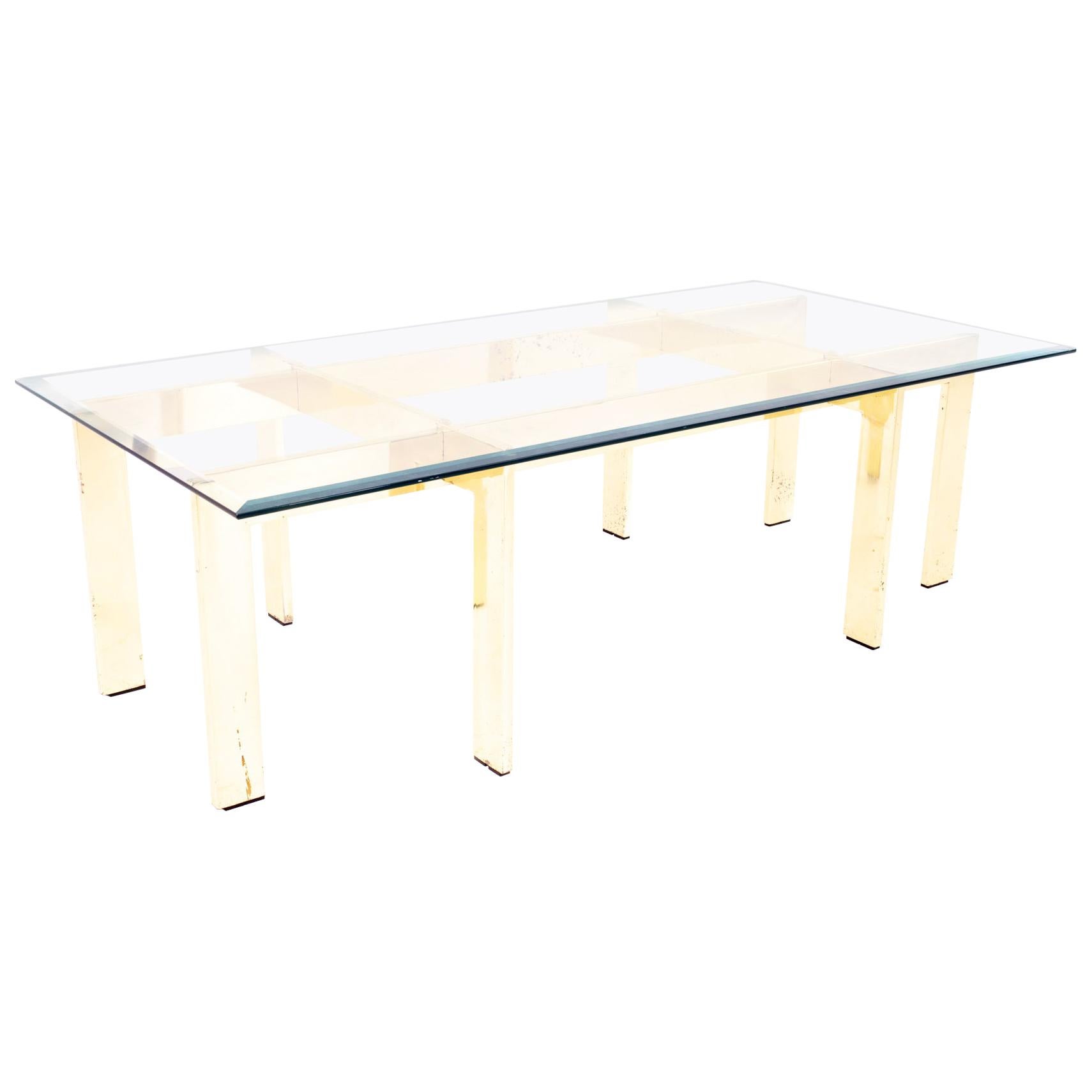 Mid Century Rectangular Glass and Brass Coffee Table