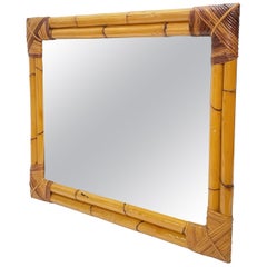Midcentury Rectangular Italian Bronzed Mirror with Double Bamboo Frame, 1960s