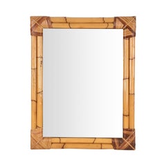 Midcentury Rectangular Italian Bronzed Mirror with Double Bamboo Frame, 1960s