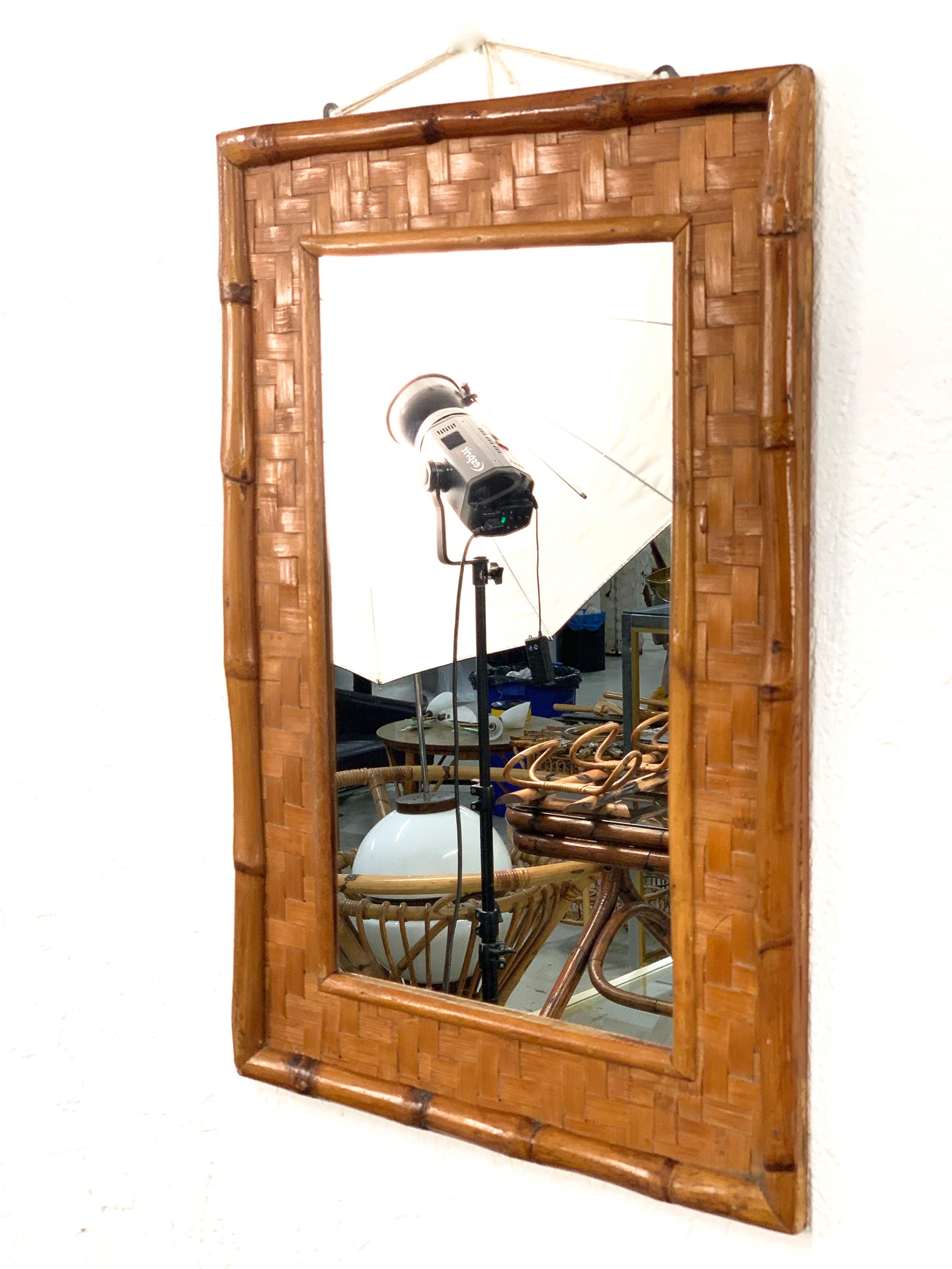 rectangular wicker mirror