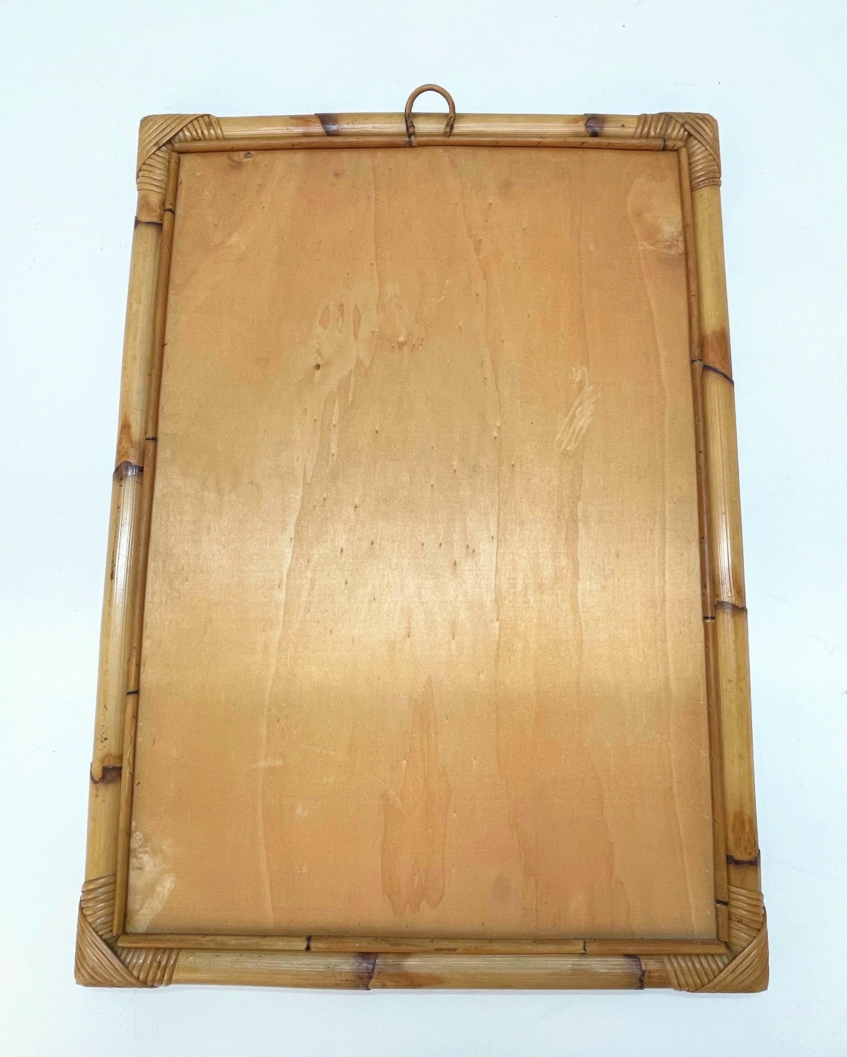 Midcentury Rectangular Italian Mirror with Double Bamboo Cane Frame, 1970s 5