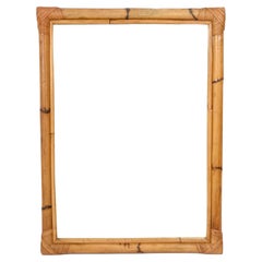 Midcentury Rectangular Italian Mirror with Double Bamboo Cane Frame, 1970s