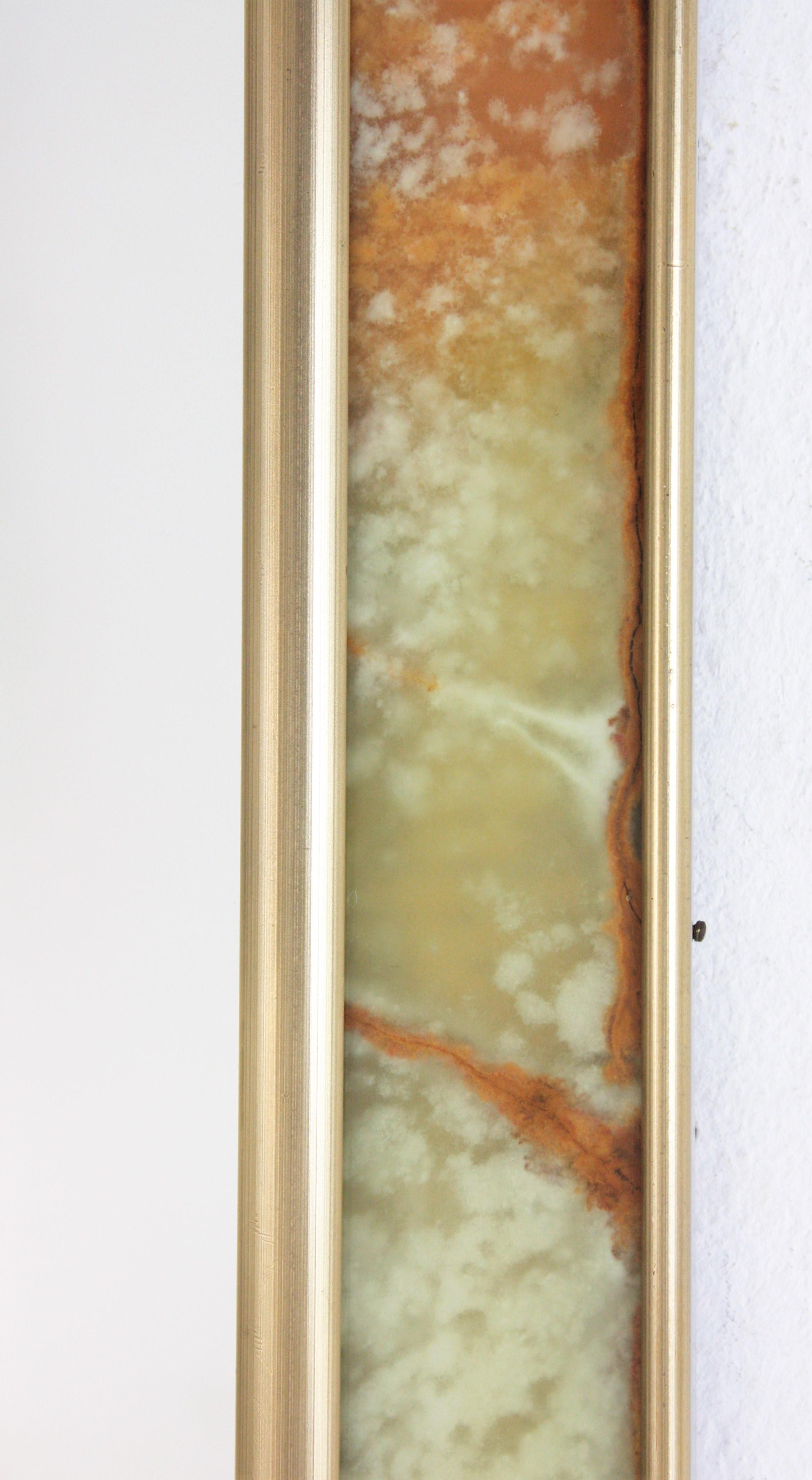 Spanish Midcentury Rectangular Mirror in Onyx and Brass For Sale 4
