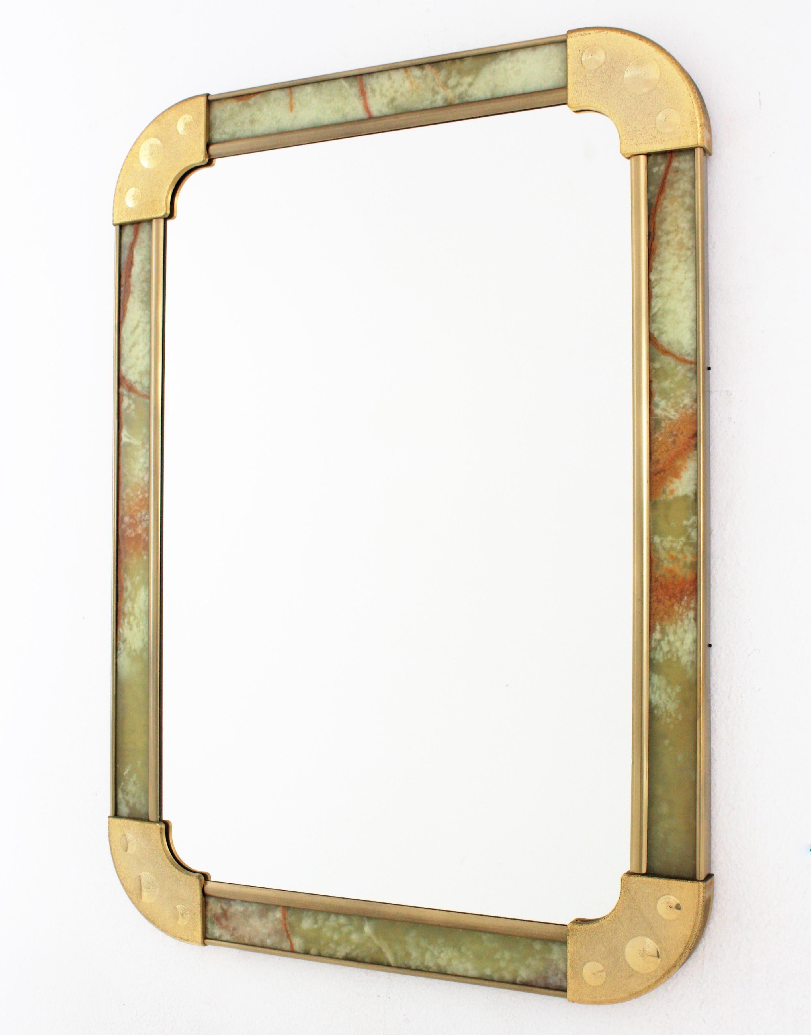Spanish Midcentury Rectangular Mirror, Onyx and Brass, 60s 6