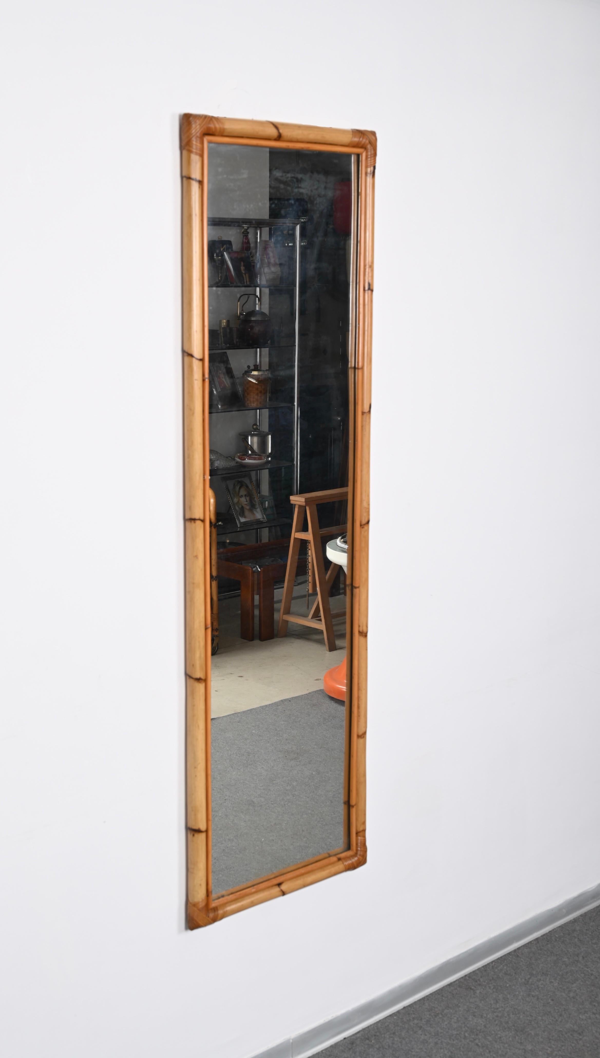 Midcentury Rectangular Mirror with Bamboo and Rattan Frame, Italy, 1970s For Sale 6