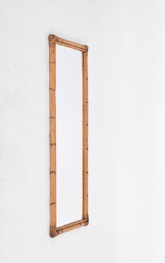 Midcentury Rectangular Mirror with Bamboo and Rattan Frame, Italy 1970s