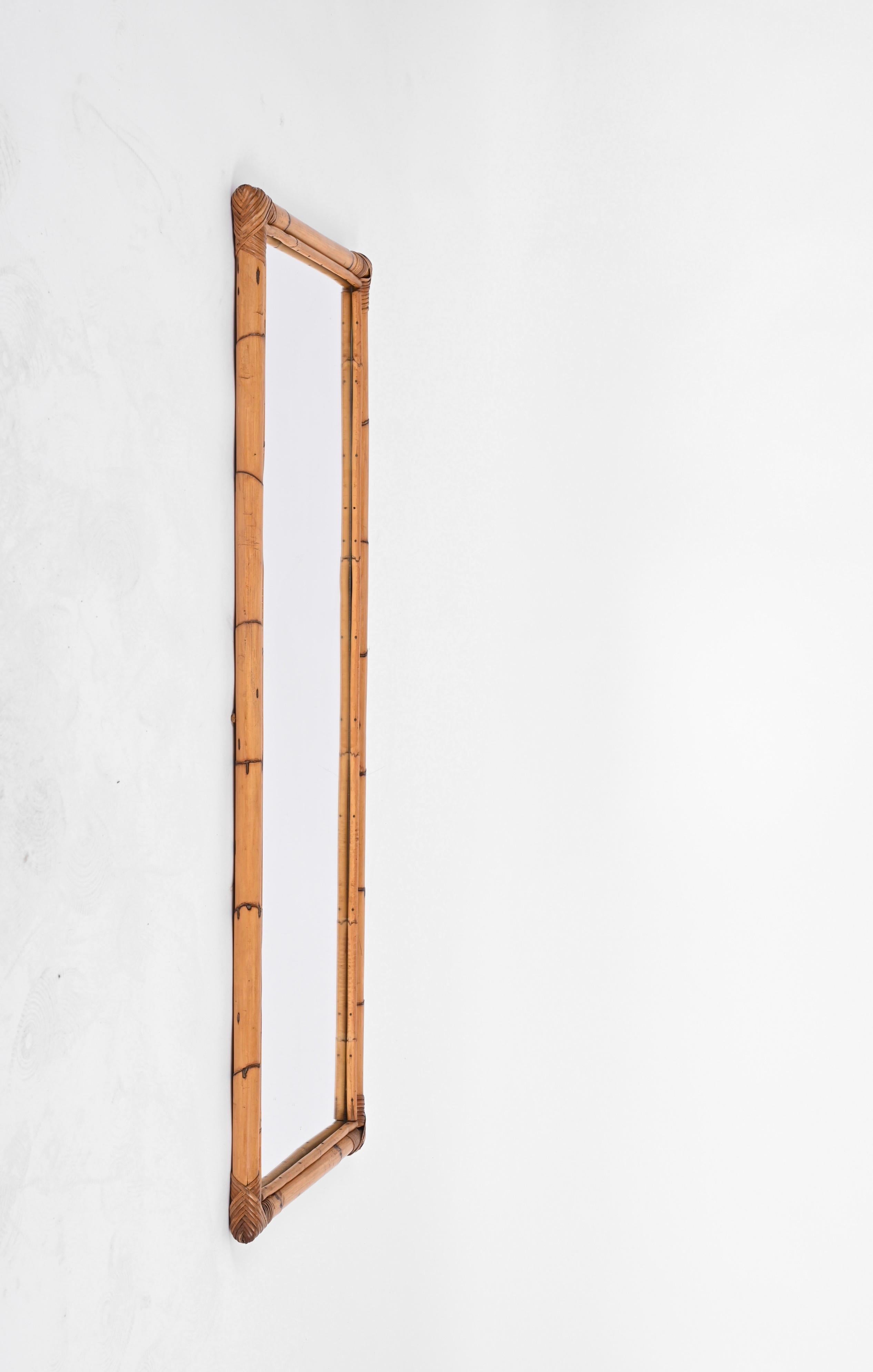 Mid-Century Modern Midcentury Rectangular Mirror with Bamboo and Rattan Frame, Italy 1970s