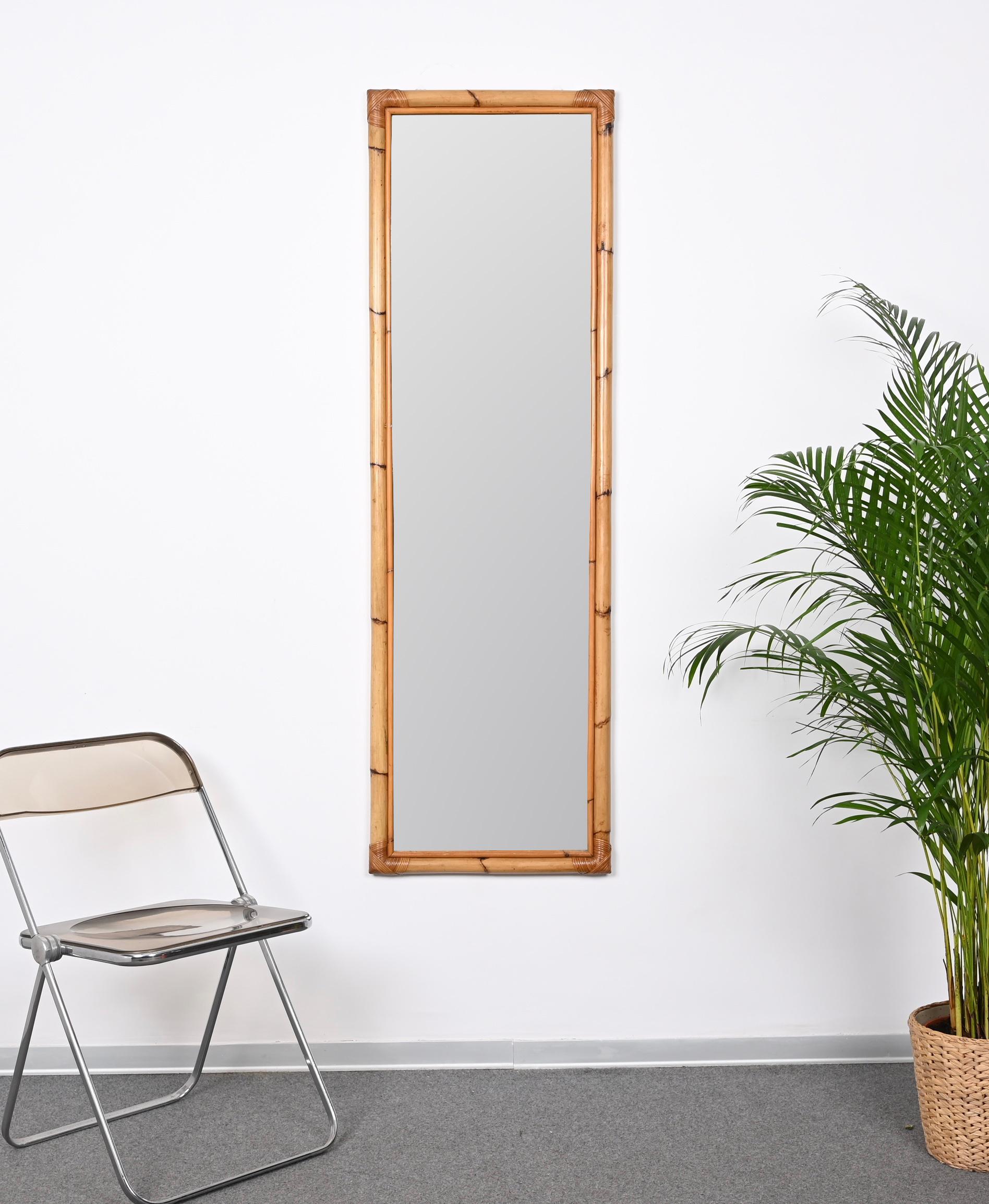 Mid-Century Modern Midcentury Rectangular Mirror with Bamboo and Rattan Frame, Italy, 1970s For Sale