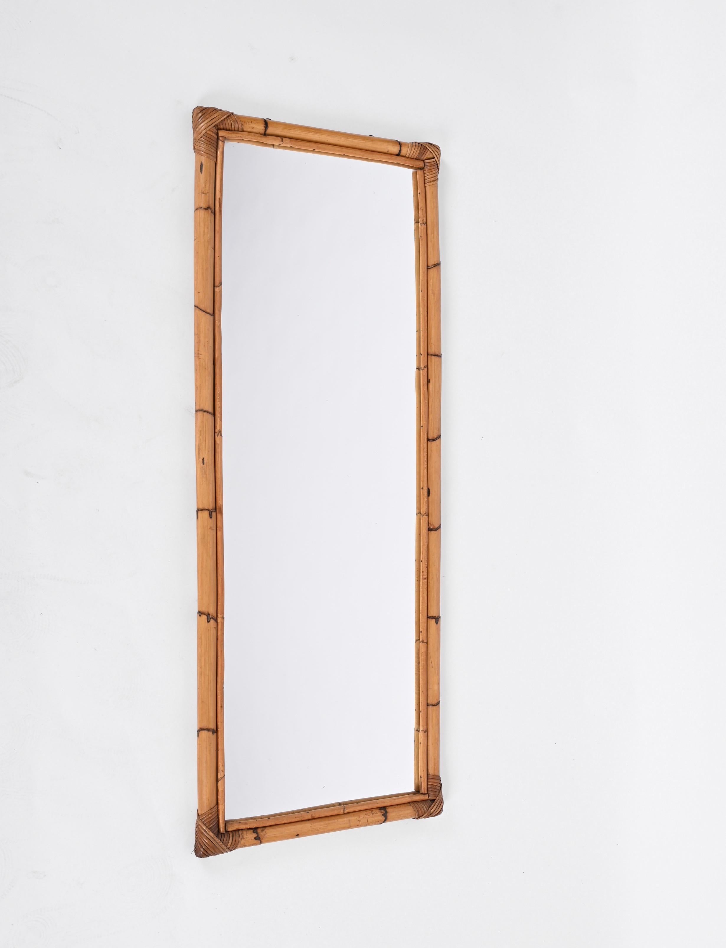 Midcentury Rectangular Mirror with Bamboo and Rattan Frame, Italy 1970s In Good Condition In Roma, IT