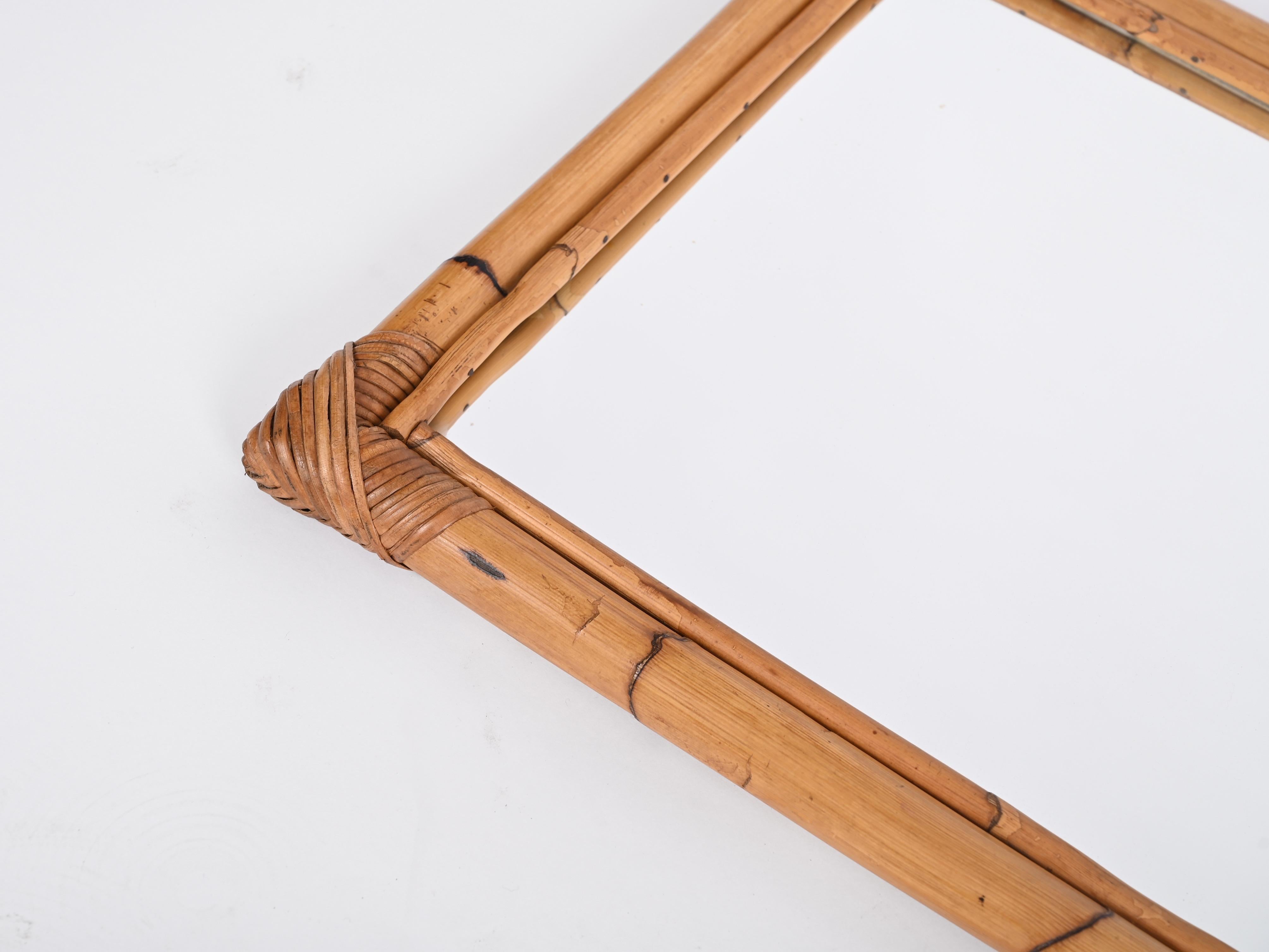20th Century Midcentury Rectangular Mirror with Bamboo and Rattan Frame, Italy 1970s