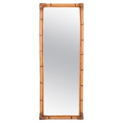 Midcentury Rectangular Mirror with Bamboo and Rattan Frame, Italy 1970s