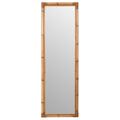 Midcentury Rectangular Mirror with Bamboo and Rattan Frame, Italy, 1970s