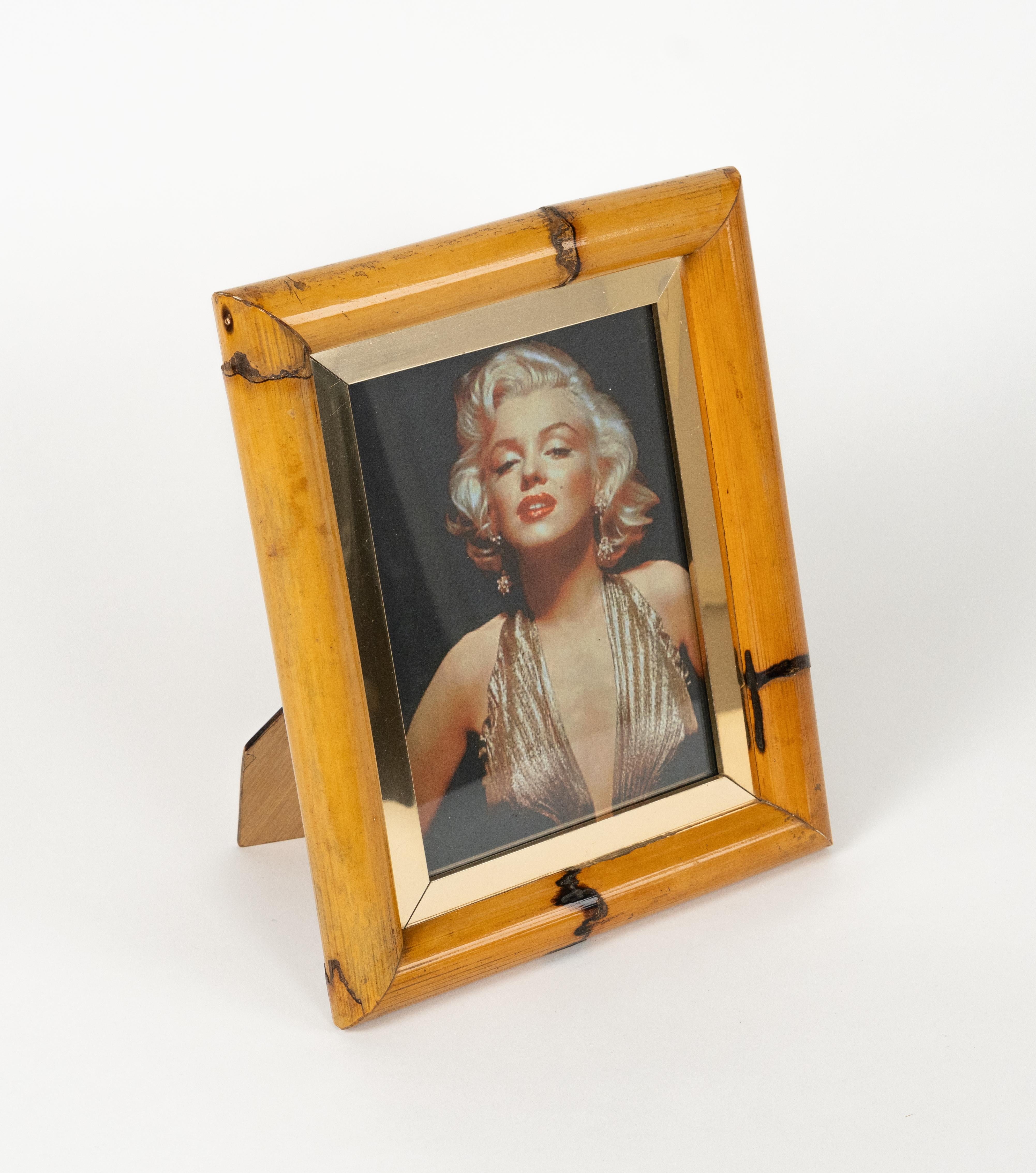 Midcentury Rectangular Picture Frame Bamboo, Brass and Glass, Italy 1970s For Sale 3