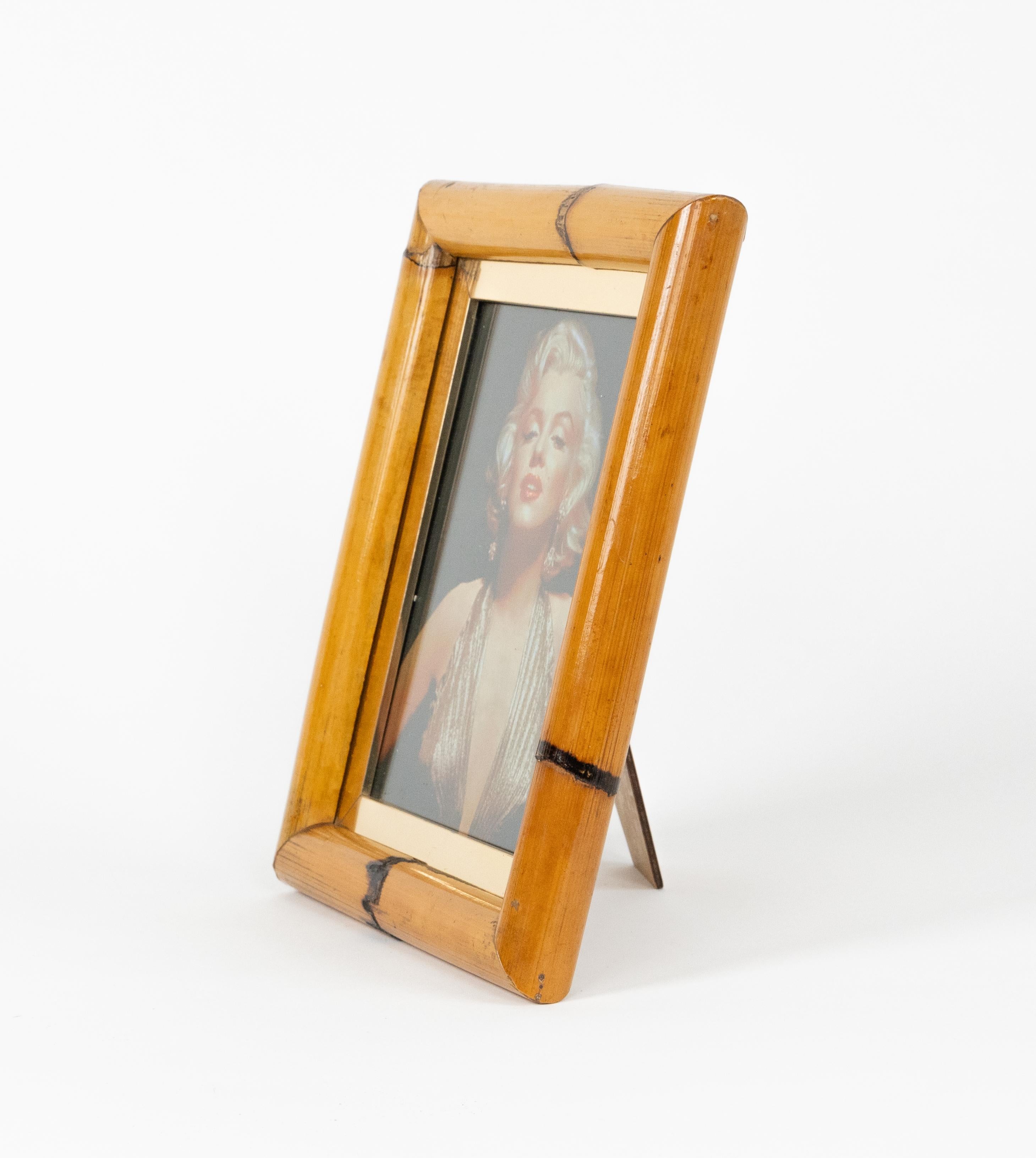 Midcentury Rectangular Picture Frame Bamboo, Brass and Glass, Italy 1970s For Sale 4