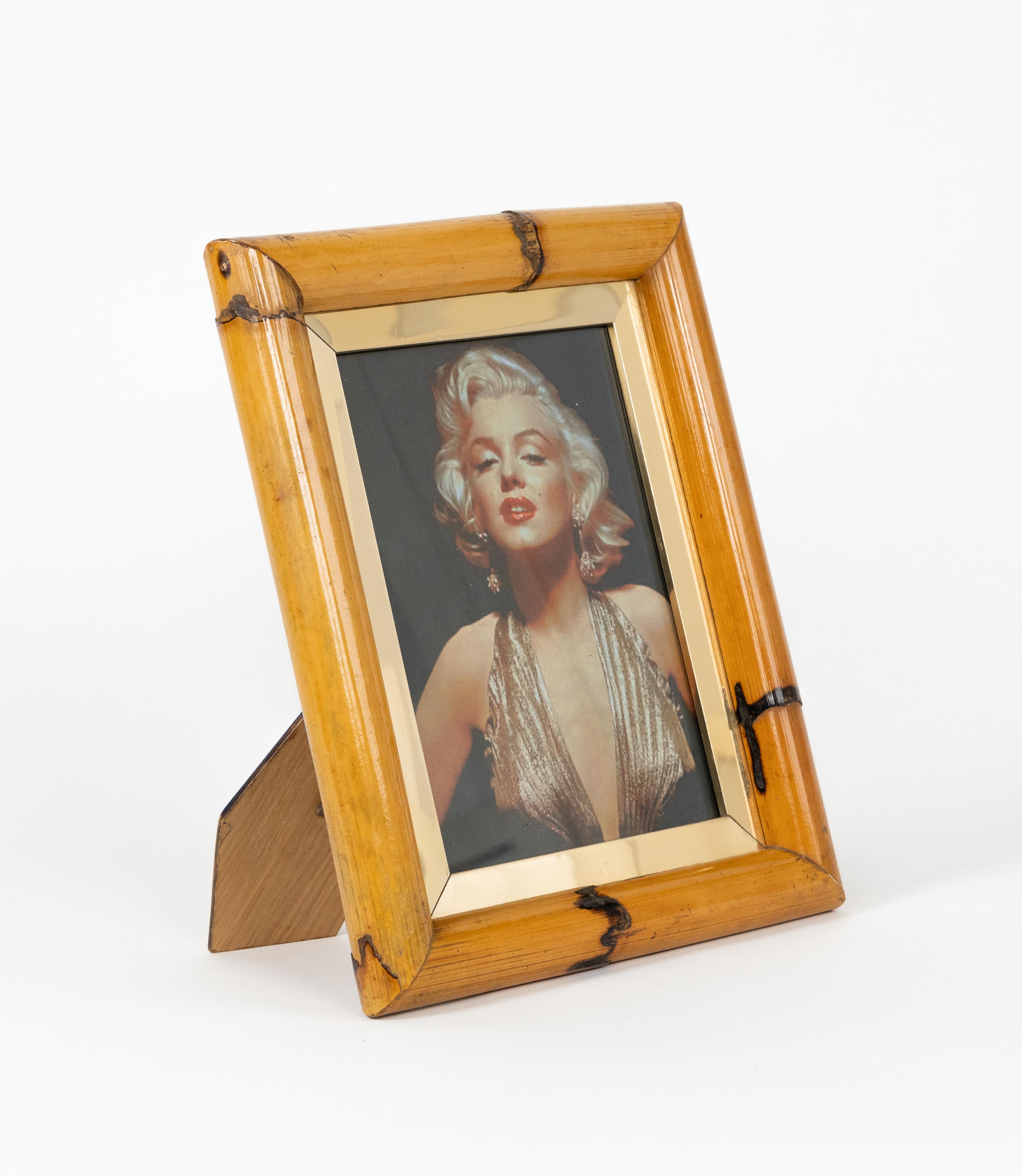 Mid-Century Modern Midcentury Rectangular Picture Frame Bamboo, Brass and Glass, Italy 1970s For Sale