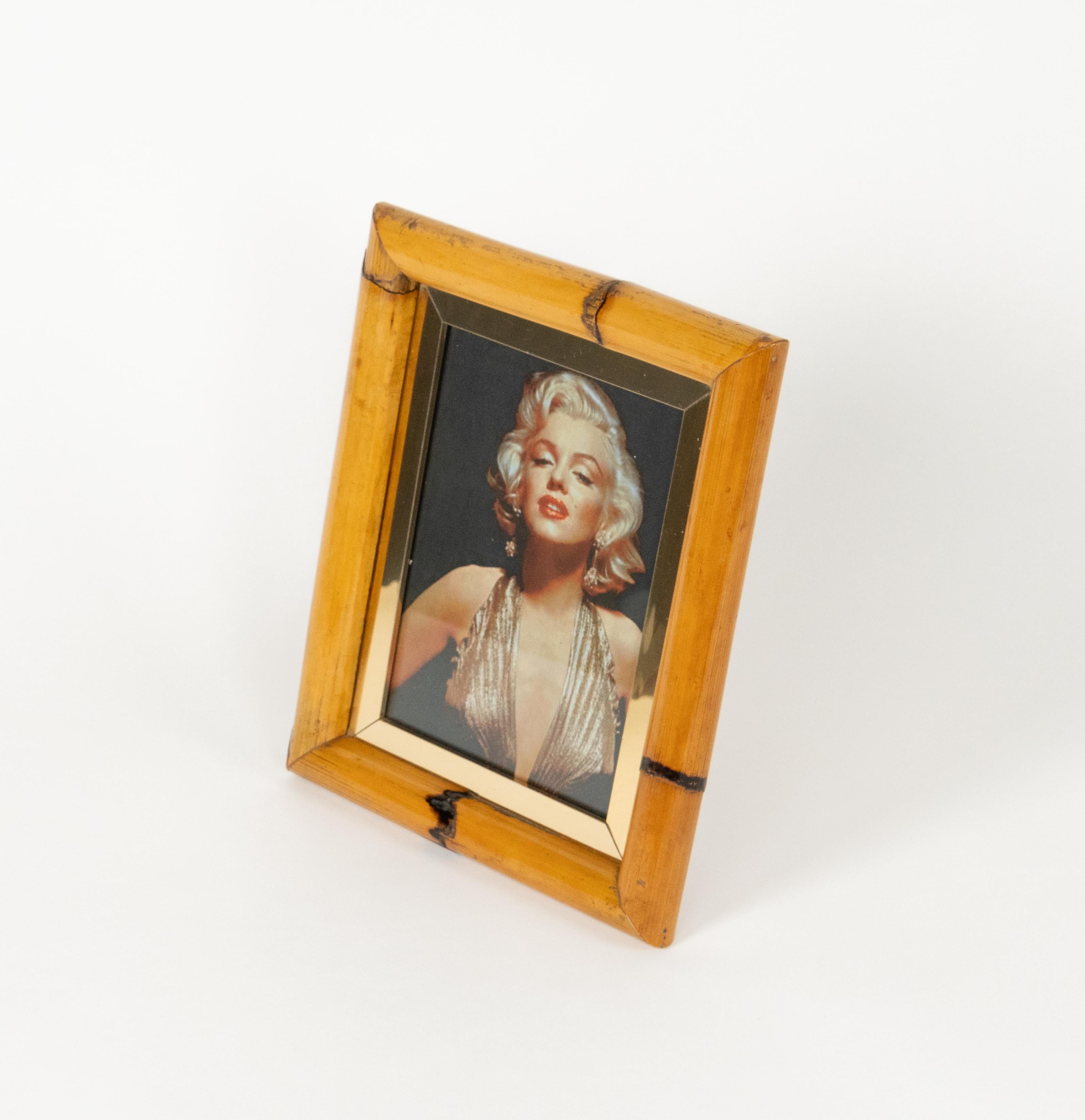 Midcentury Rectangular Picture Frame Bamboo, Brass and Glass, Italy 1970s In Good Condition For Sale In Rome, IT